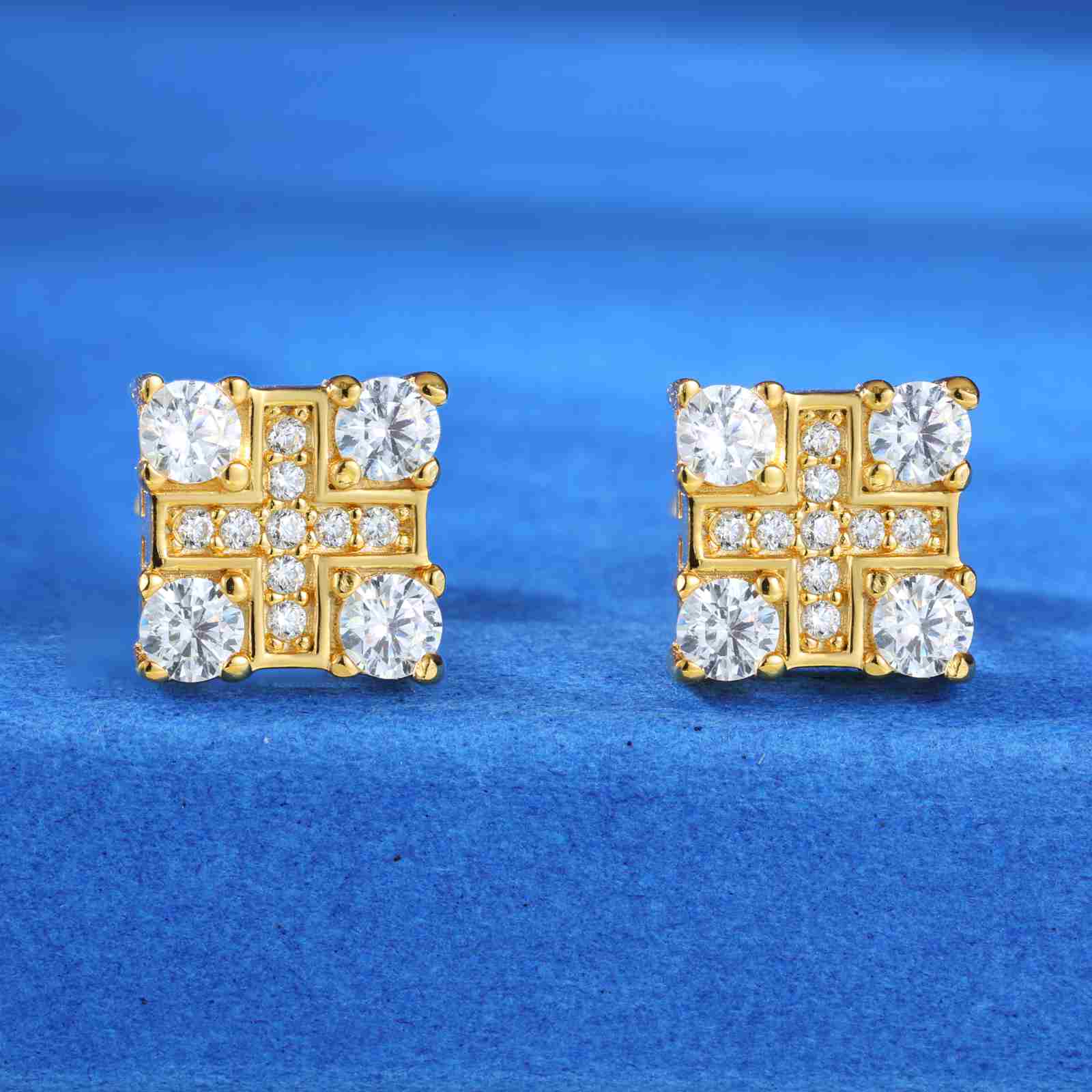 S925 Moissanite Cross Square Stud Earrings