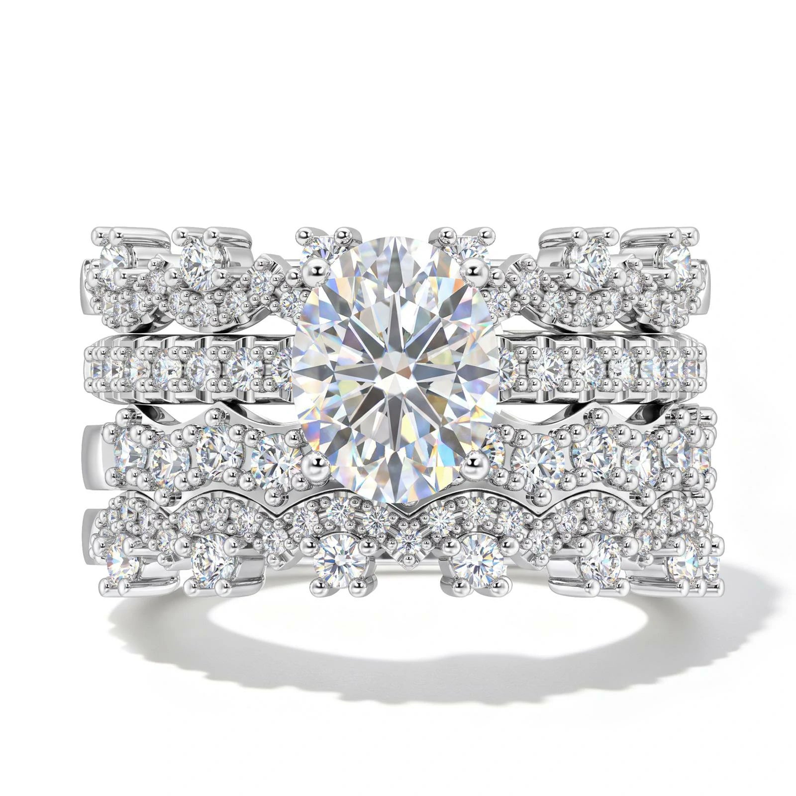 S925 1.5CT Oval Cut Moissanite 4PCS Stackable Enternity Engagement Ring Set