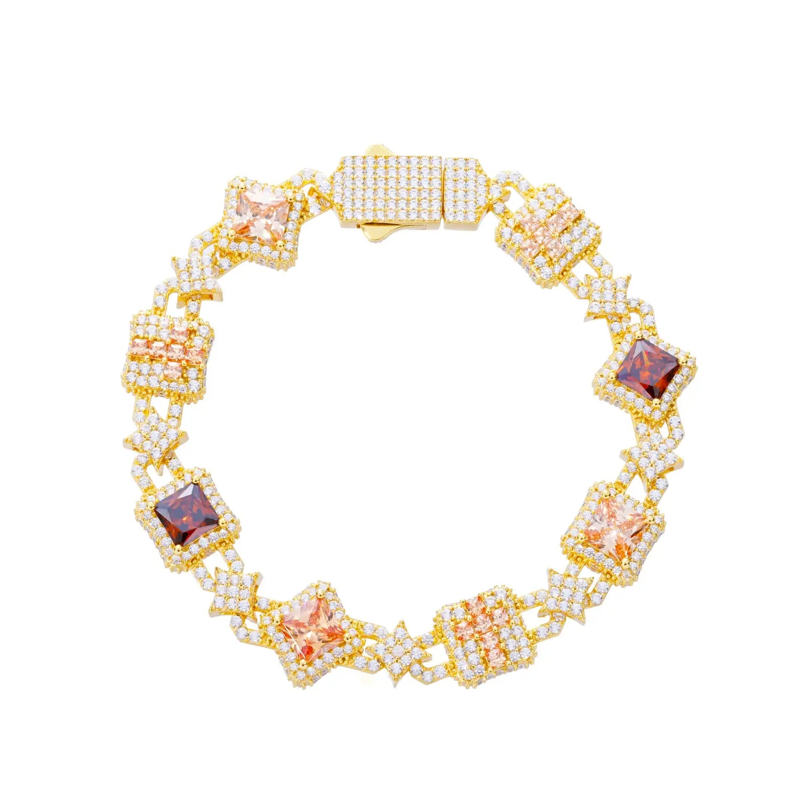 13mm S925 Moissanite Cross Star Square Link Bracelet