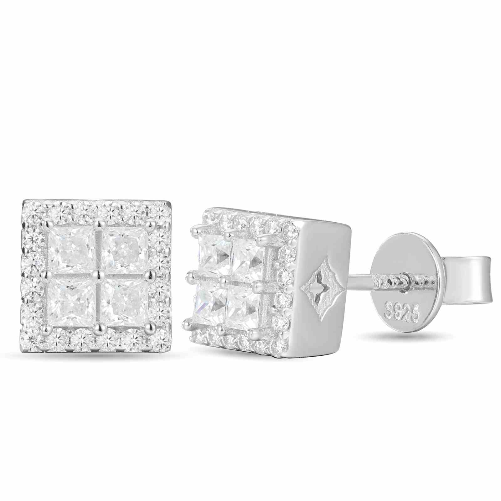 S925 Moissanite Window Square Stud Earrings