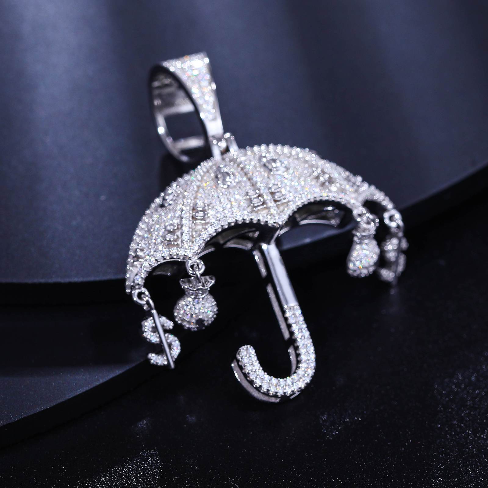 S925 Moissanite Umbrella Pendant With Money Bag and Dollar Charm - TUHE Jewelry