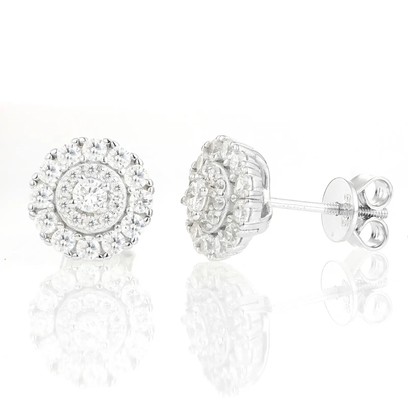 S925 Moissanite 3 Layers Halo Stud Earrings