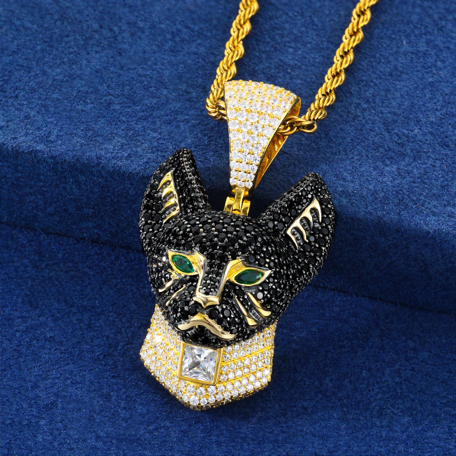 S925 Moissanite Egyptian Guardian Cat Pendant