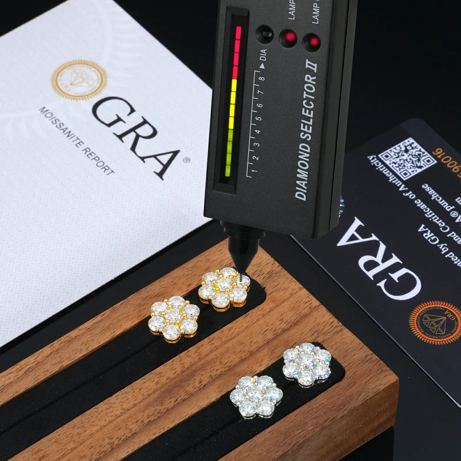 925 sterling silver floral radiance 7-stone earrings with GRA certificate & diamond tester — certified moissanite, 925 silver authenticity, floral design