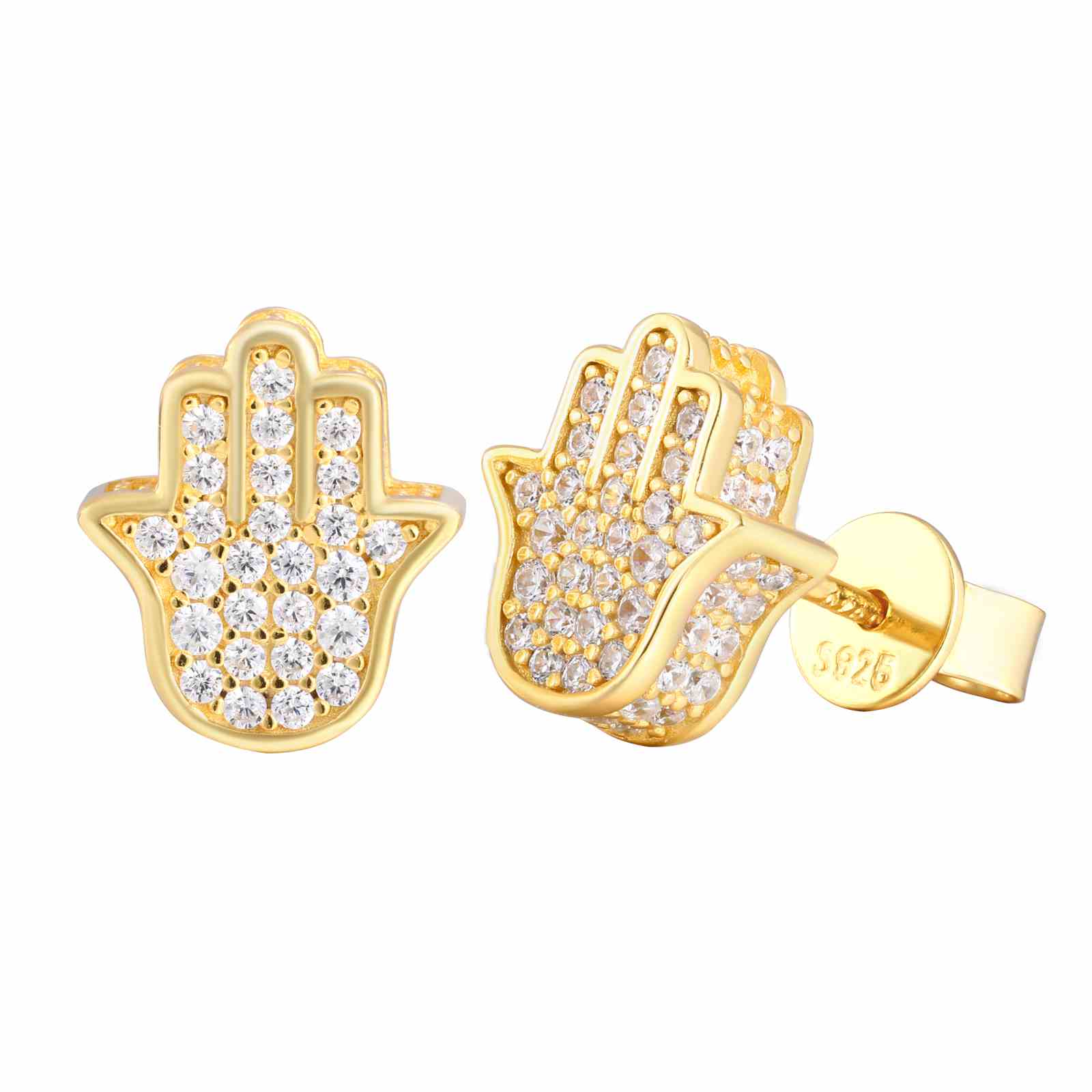 925 Silver Moissanite 3D Hamsa Hand Stud Earrings - Ucciyo Jewelry