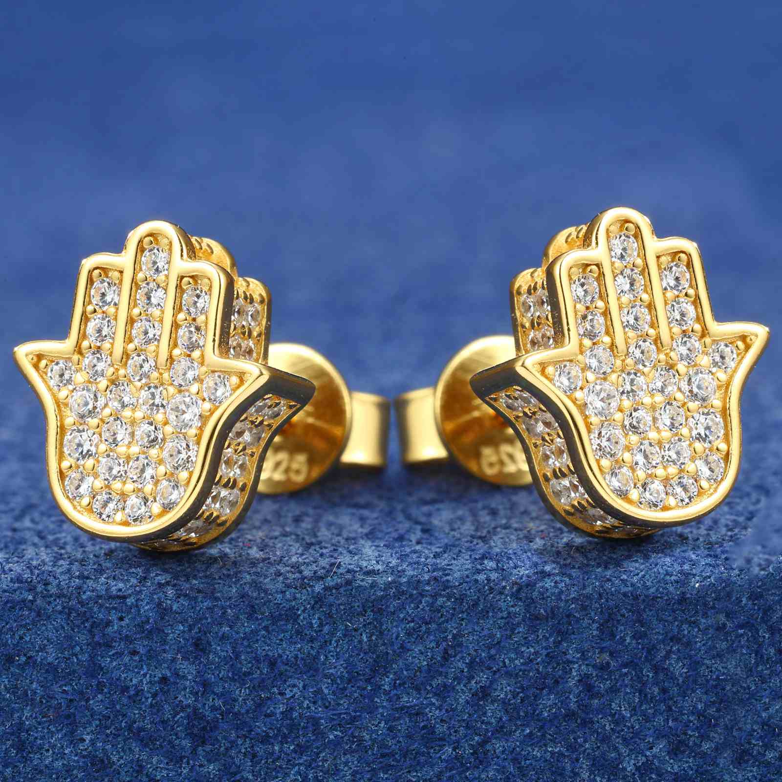 925 Silver Moissanite 3D Hamsa Hand Stud Earrings - Ucciyo Jewelry