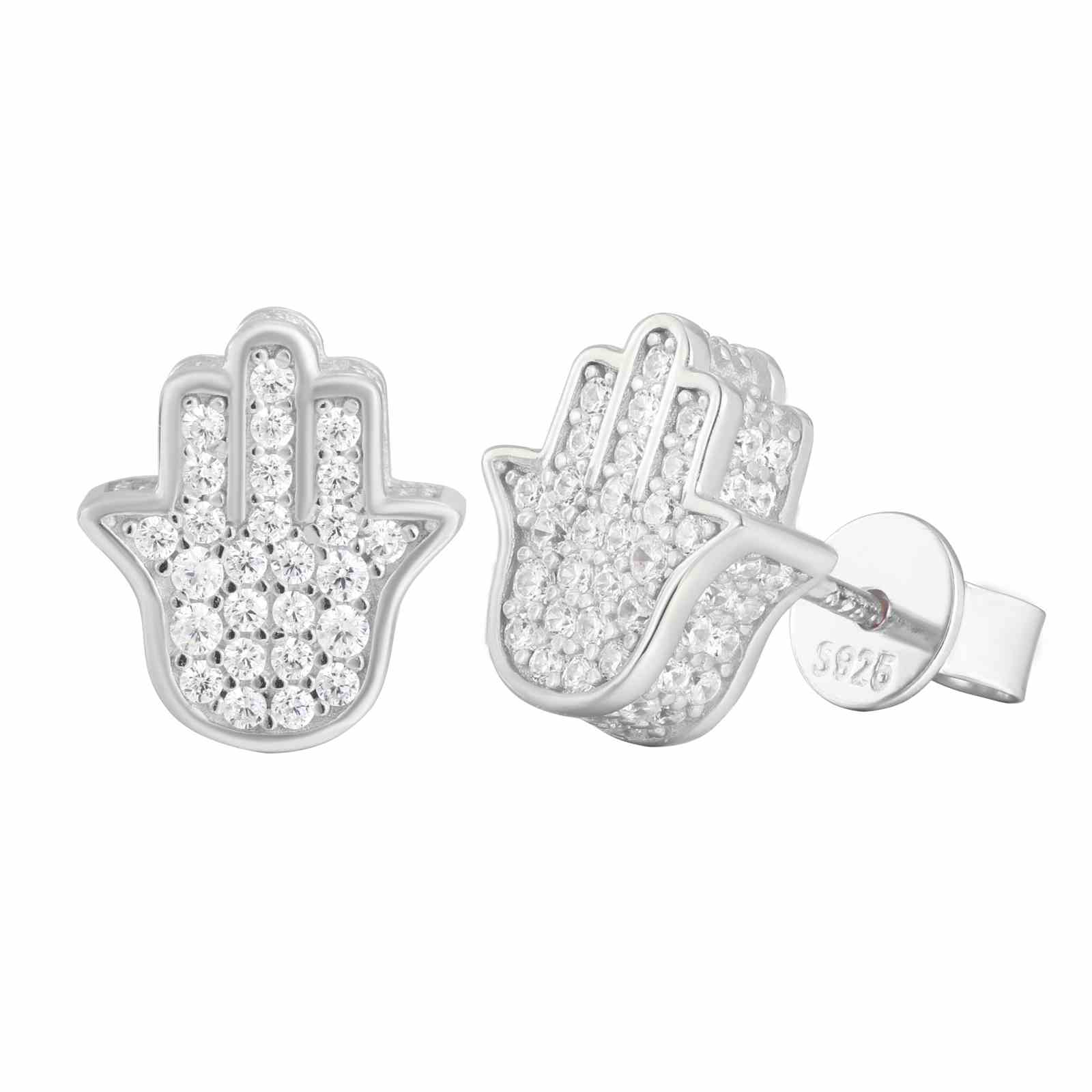 925 Silver Moissanite 3D Hamsa Hand Stud Earrings - Ucciyo Jewelry
