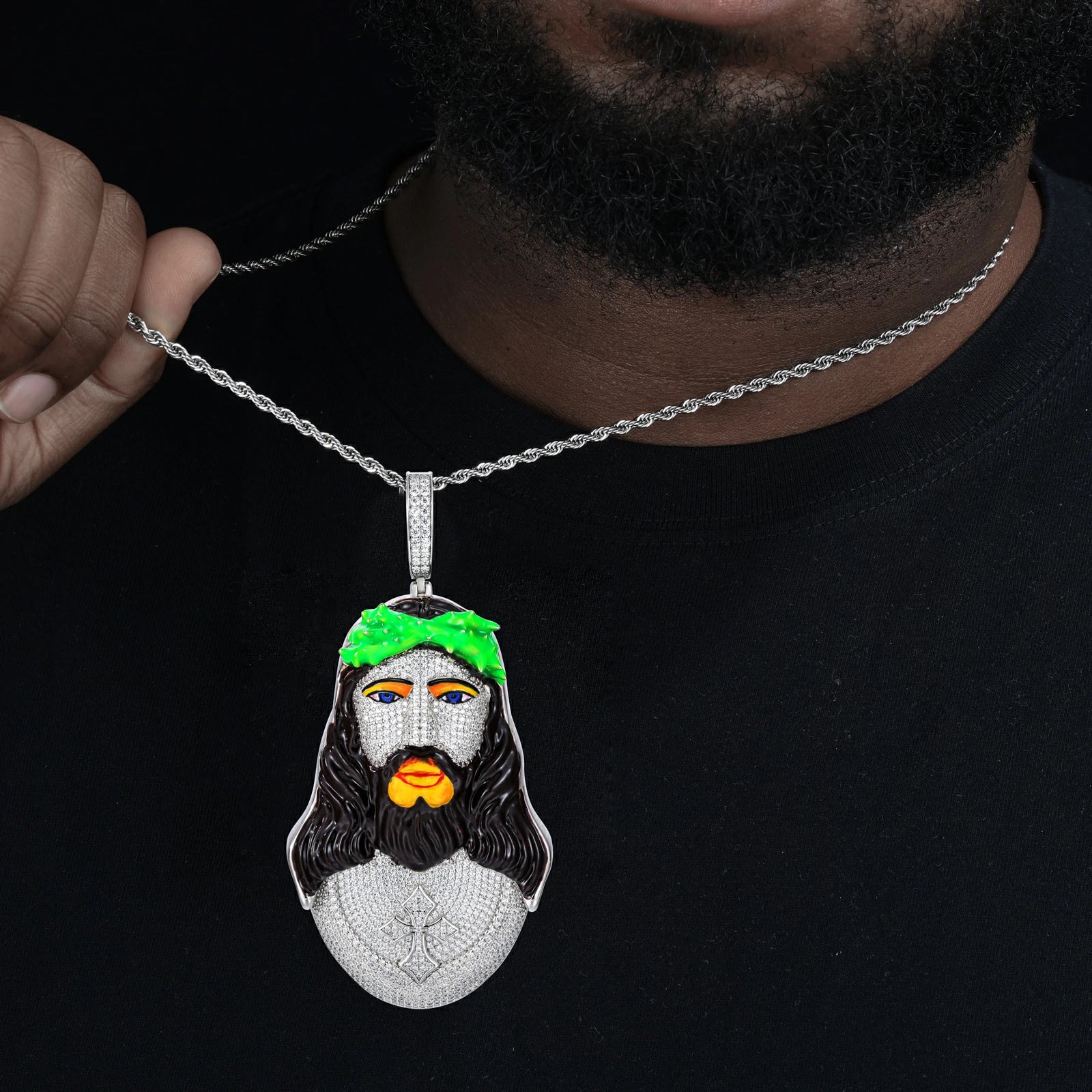 S925 Moissanite Enamel Thorns Jesus Piece Pendant