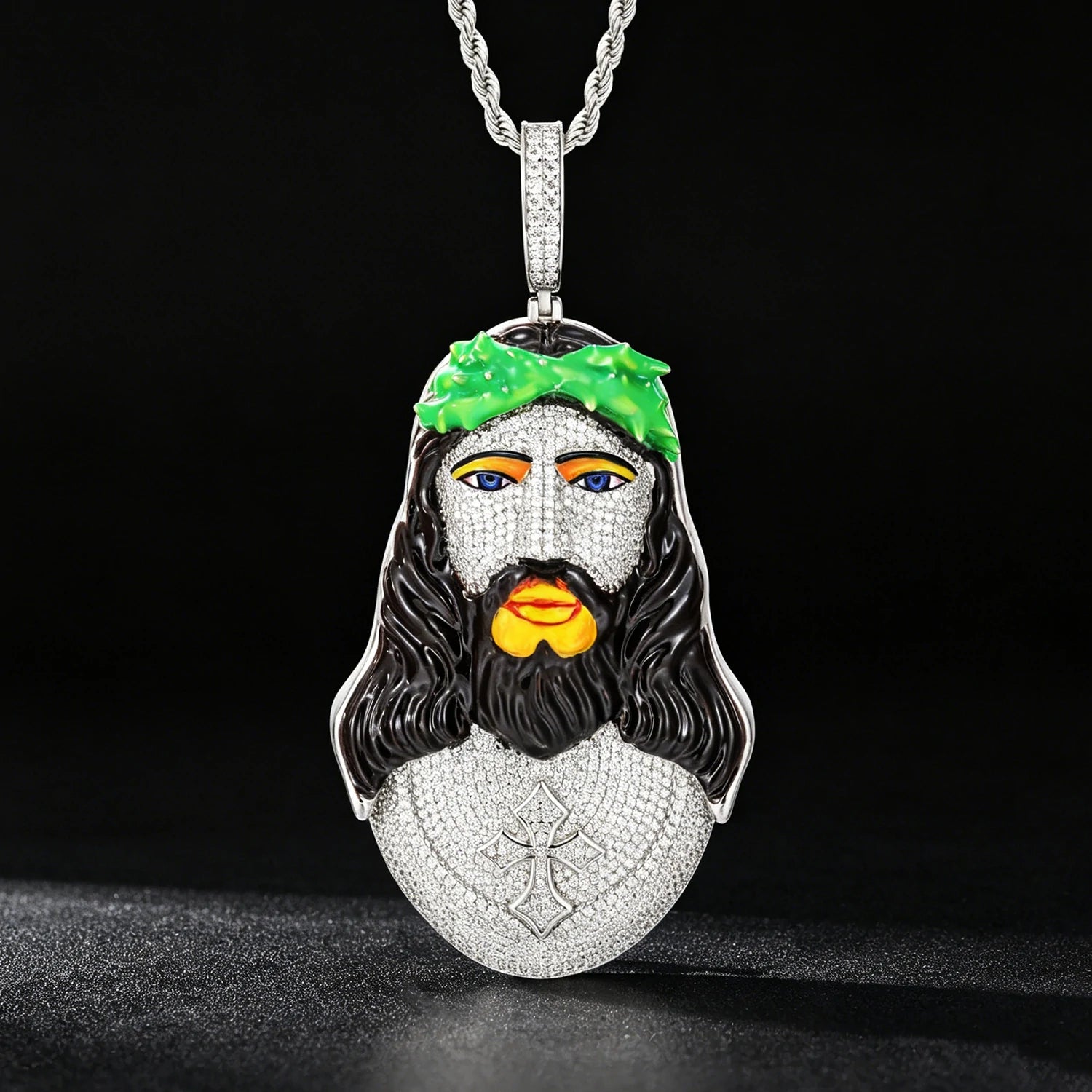 S925 Moissanite Enamel Thorns Jesus Piece Pendant