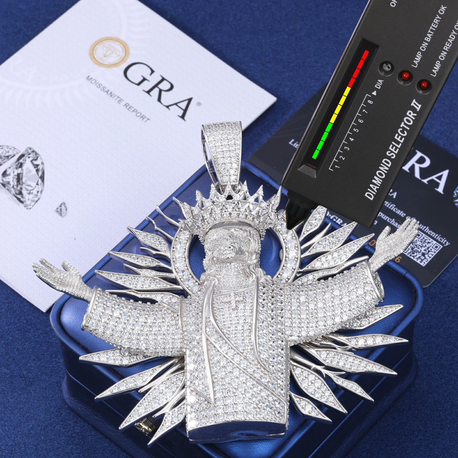 S925 Moissanite Glorious King Jesus Pendant XL Pendant