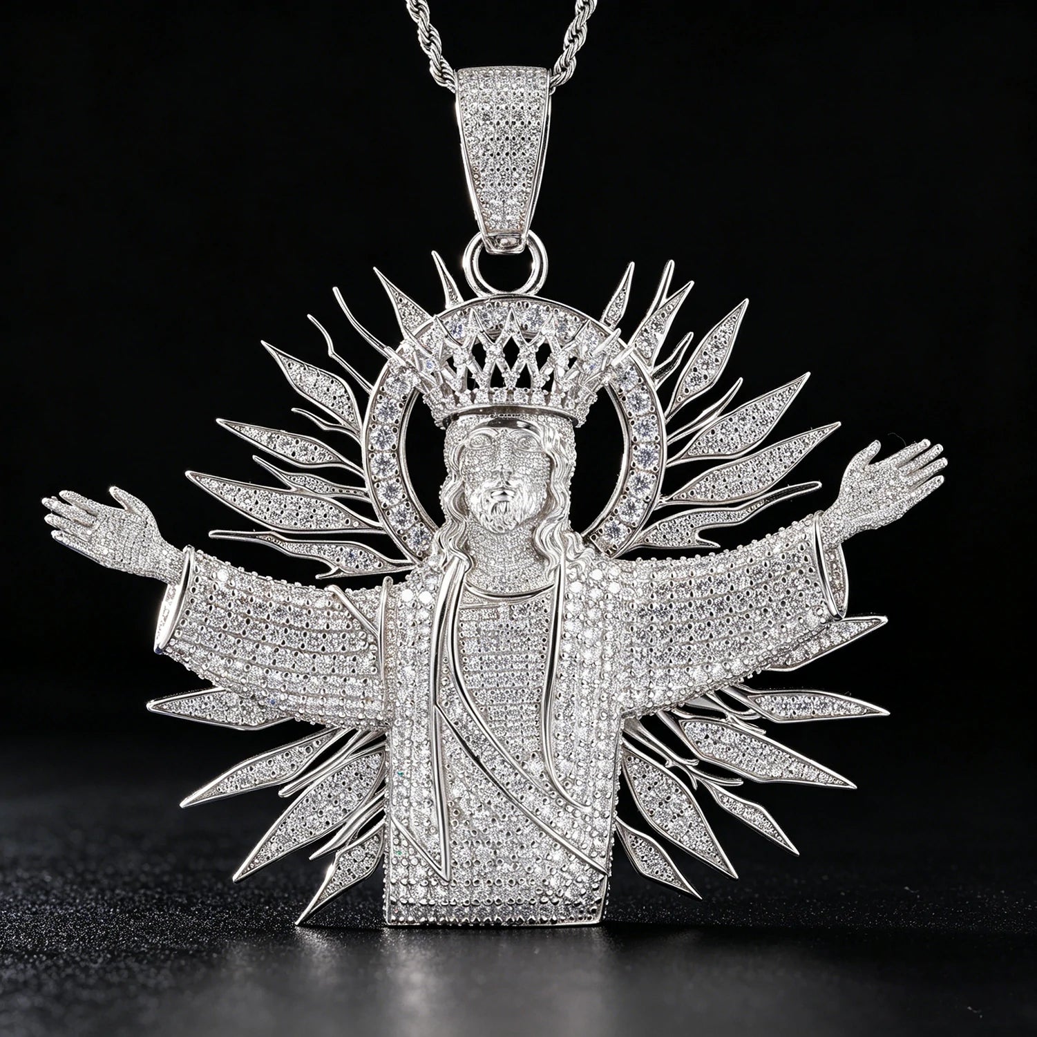 S925 Moissanite Glorious King Jesus Pendant XL Pendant