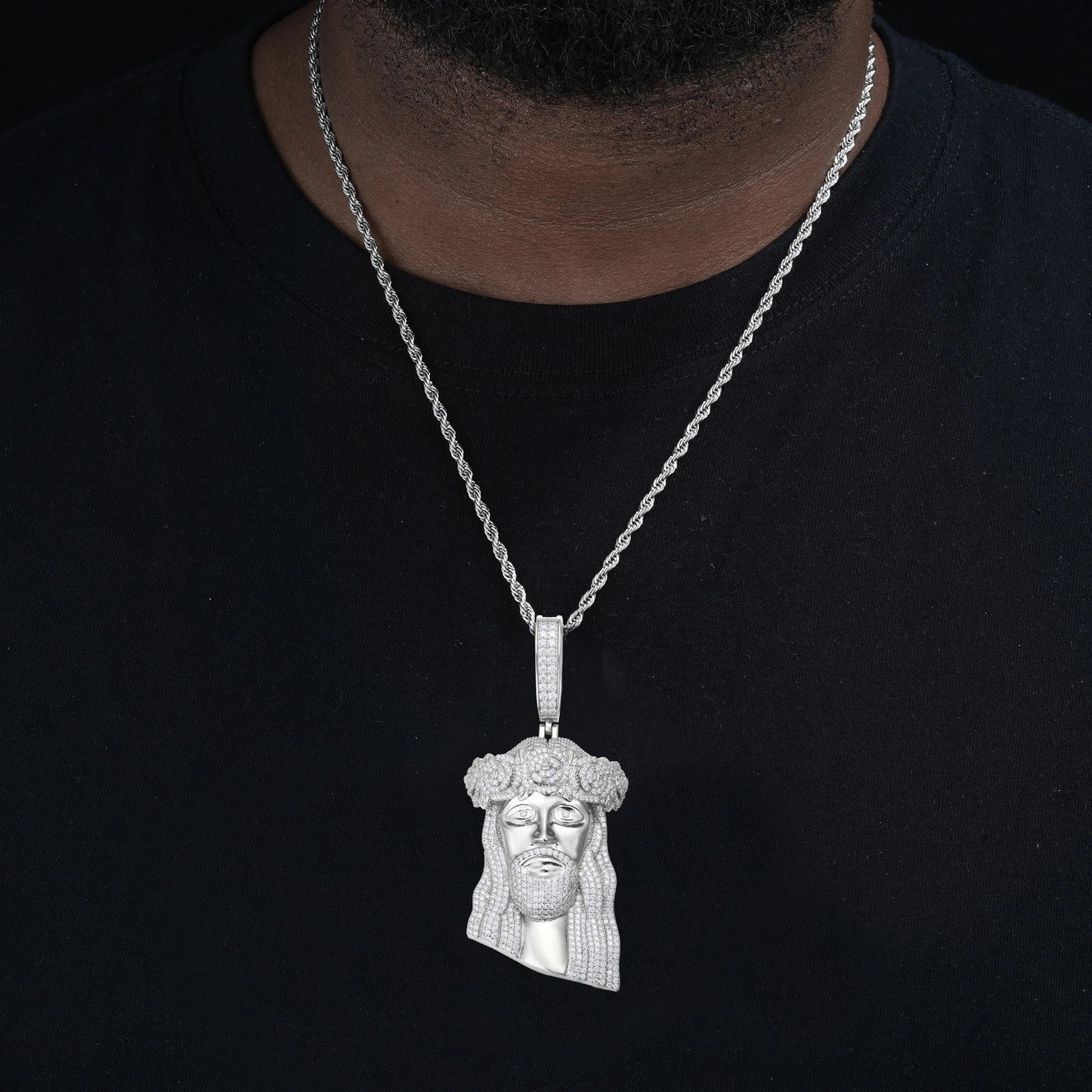 S925 Moissanite Rose Wreath Jesus Head Pendant