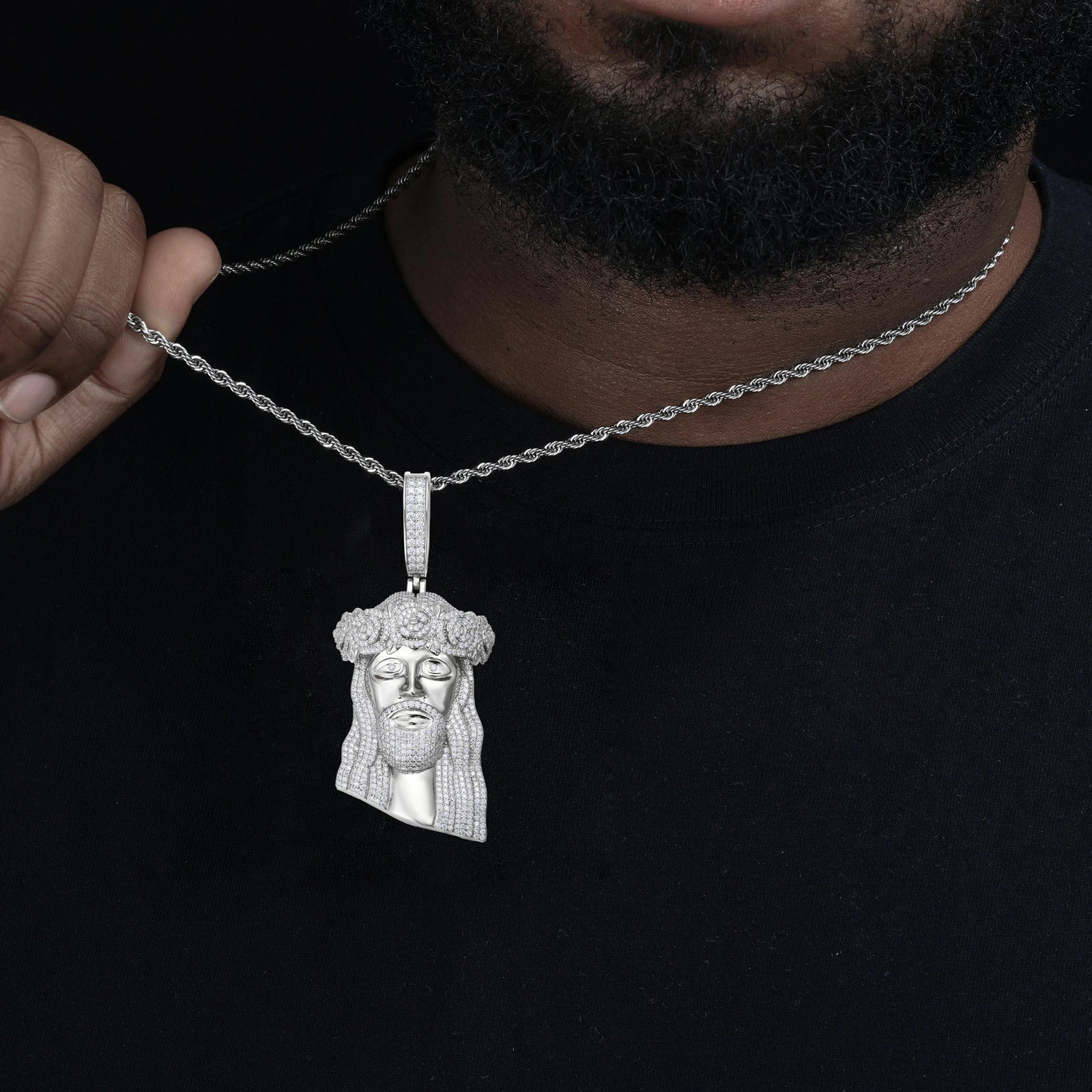 S925 Moissanite Rose Wreath Jesus Head Pendant