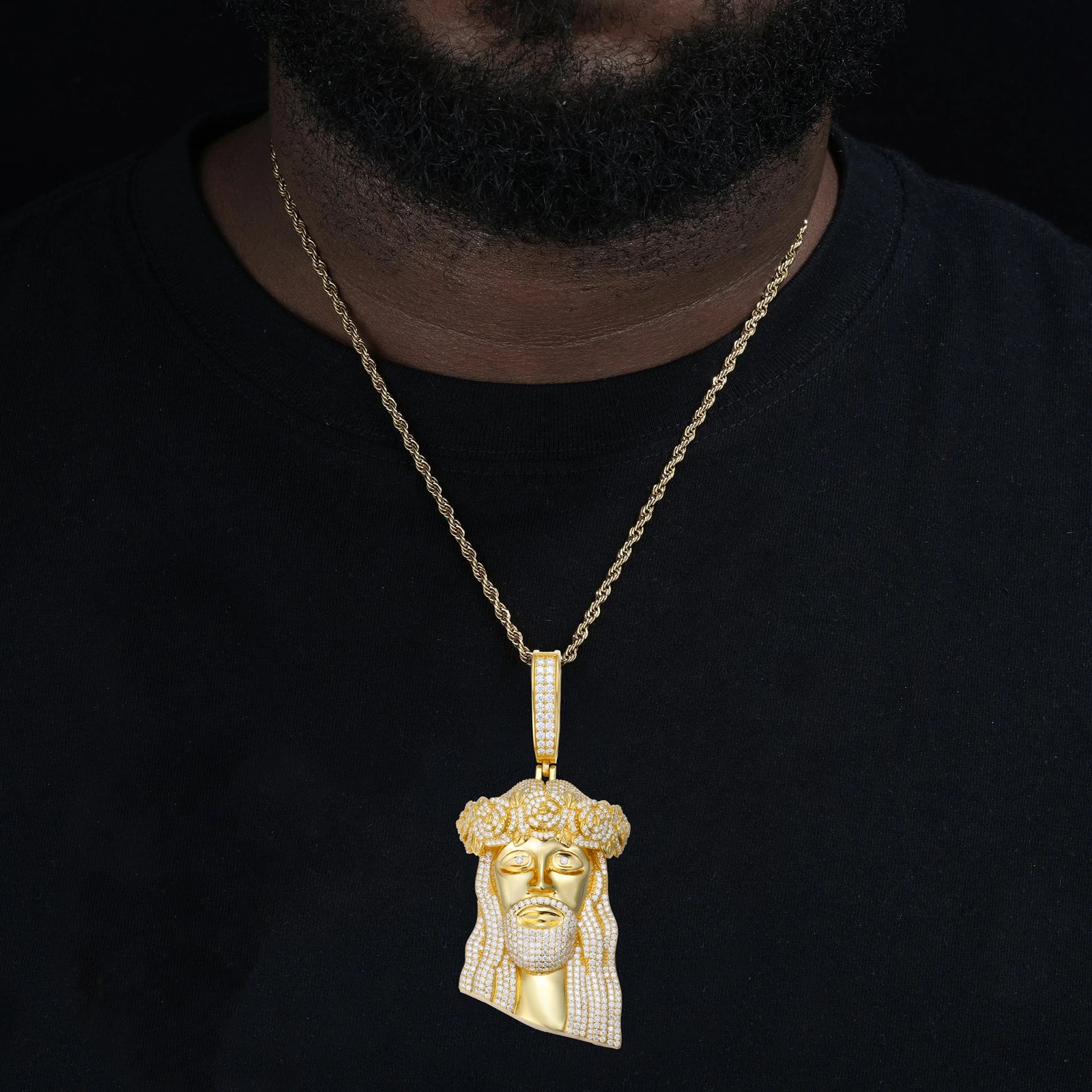 S925 Moissanite Rose Wreath Jesus Head Pendant