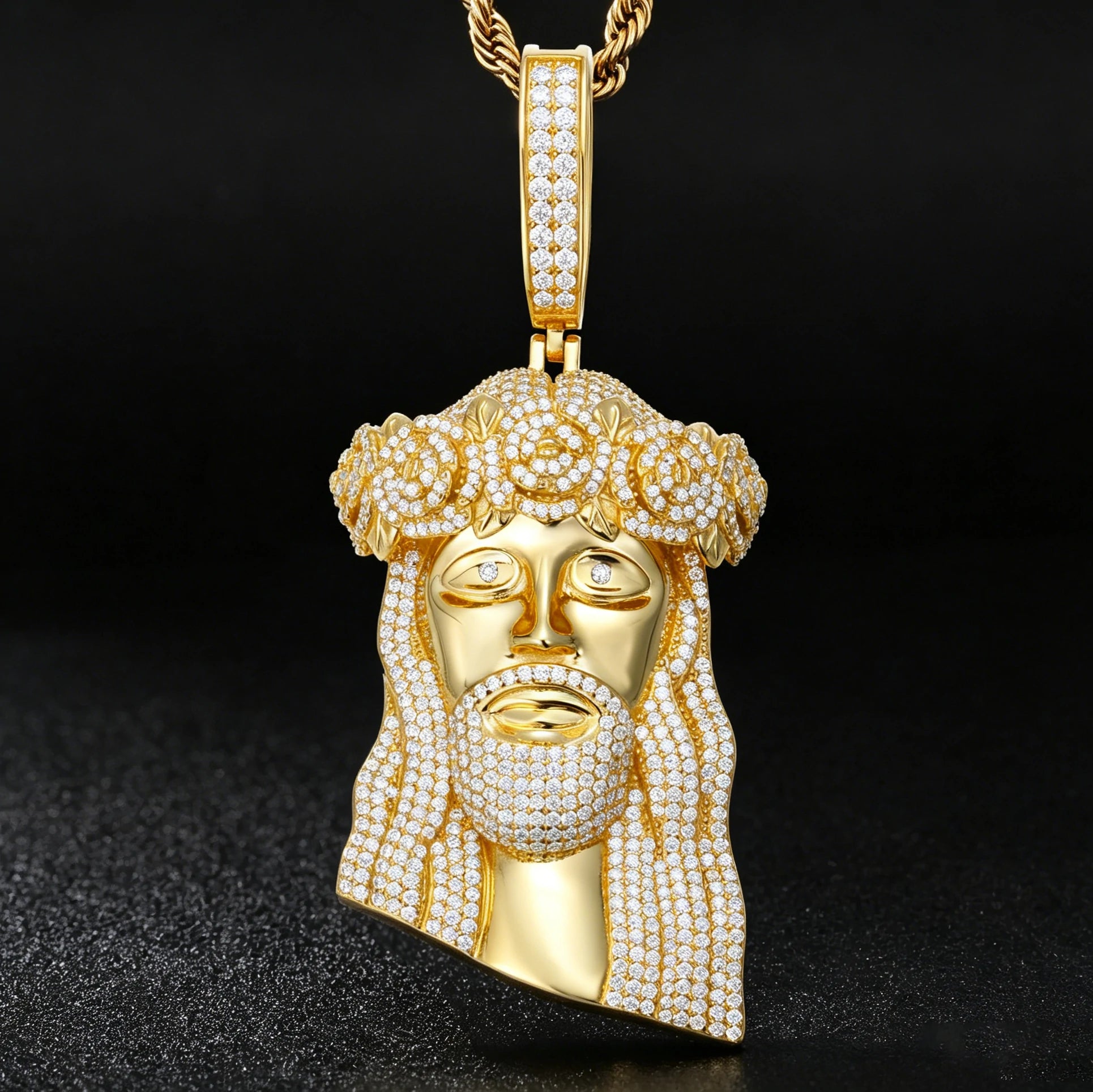 S925 Moissanite Rose Wreath Jesus Head Pendant