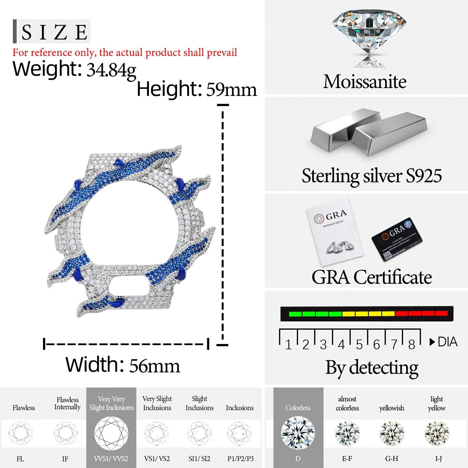 925 Sterling Silver Moissanite Flame Watch Case for DW6900