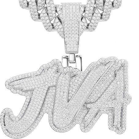 925 sterling silver customized cursive letter pendant white gold