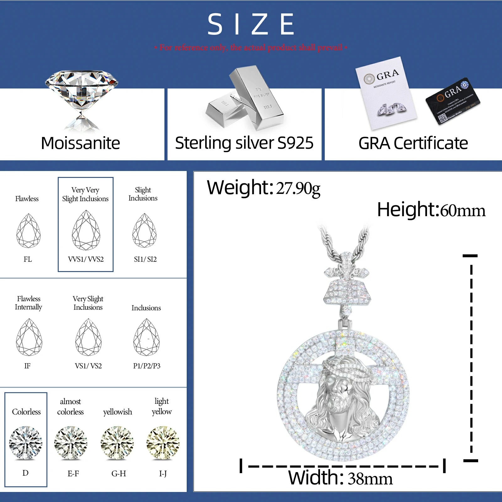 S925 Moissanite Bible Halo Jesus Pendant