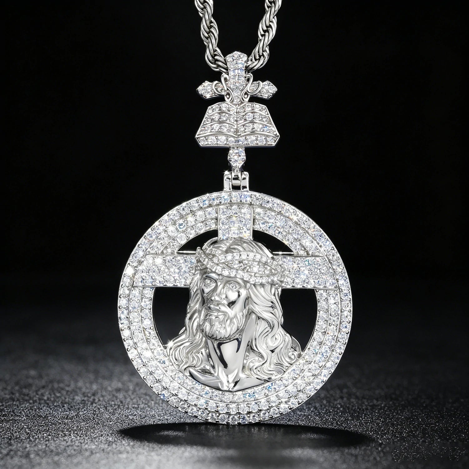 S925 Moissanite Bible Halo Jesus Pendant