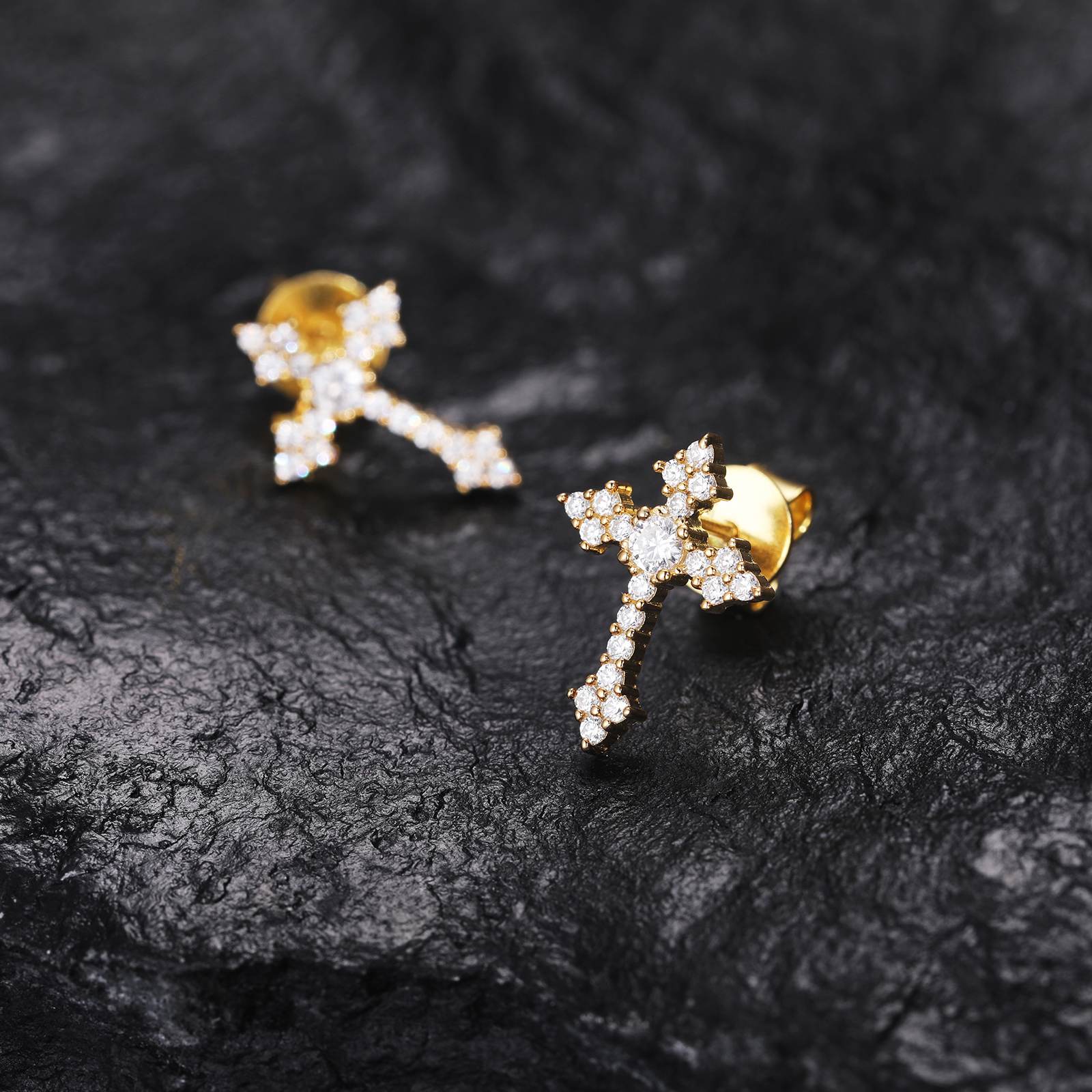 925 sterling silver moissanite cross earrings in gold color