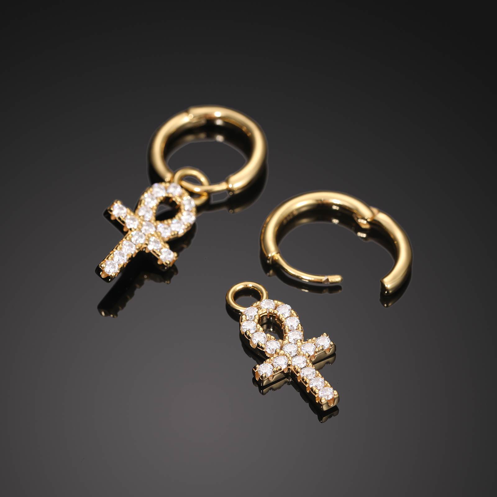 925 sterling silver moissanite diamond ankh cross earrings in gold color