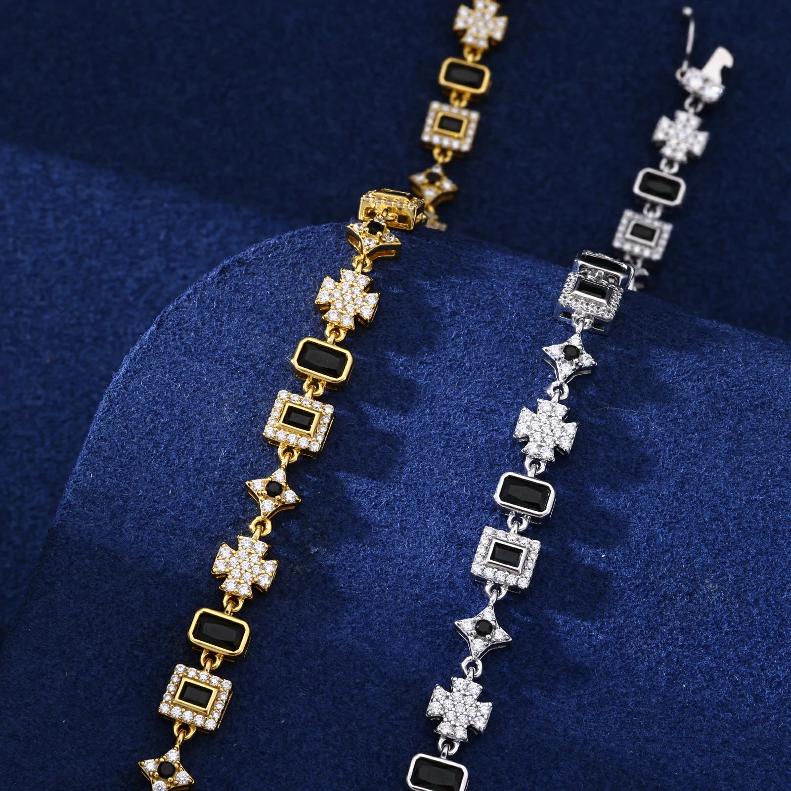 6mm S925 Moissanite Black Baguette Star Maltese Cross Bracelet
