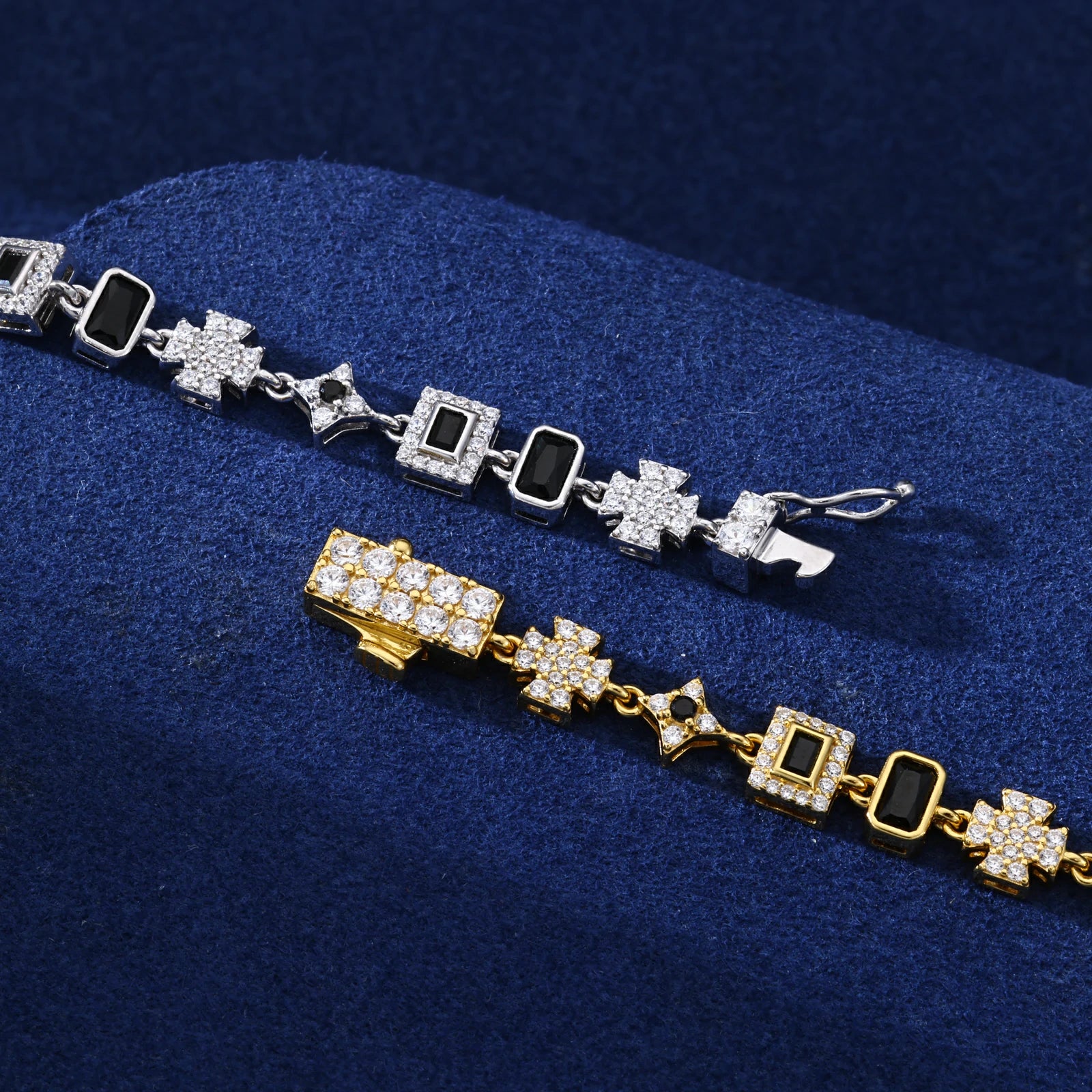 6mm S925 Moissanite Black Baguette Star Maltese Cross Bracelet