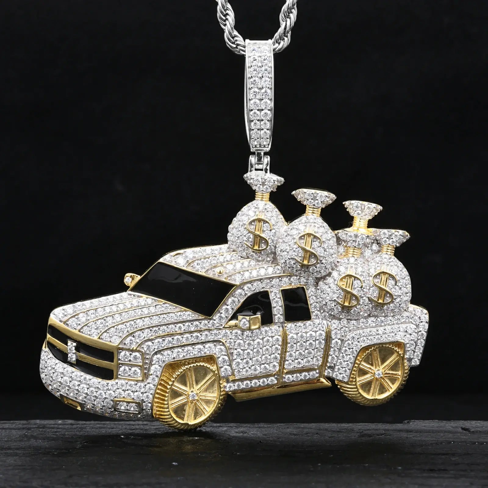 S925 Moissanite A Truckload of Money Bags Pendant