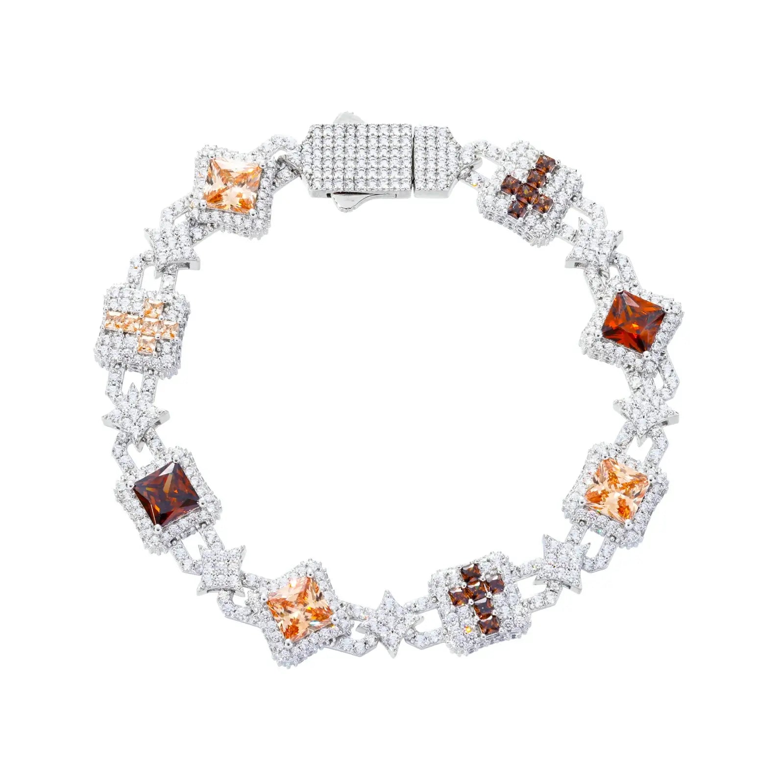 13mm S925 Moissanite Cross Star Square Link Bracelet