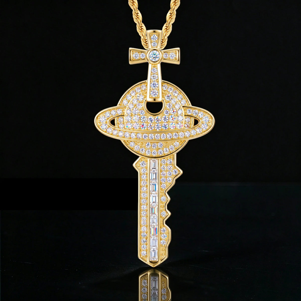 S925 Moissanite Cross Saturn Key Pendant