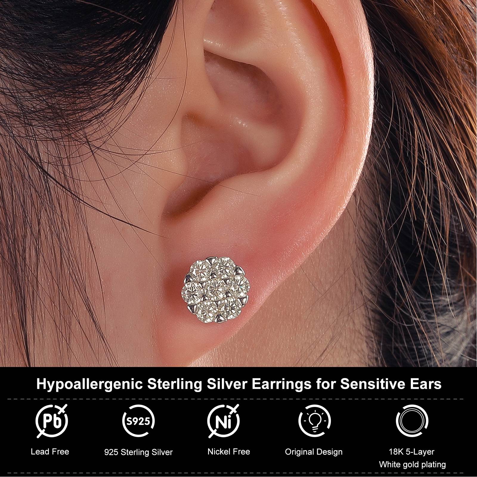 VVS Moissanite Cluster Flower Stud Earrings - TUHE Jewelry