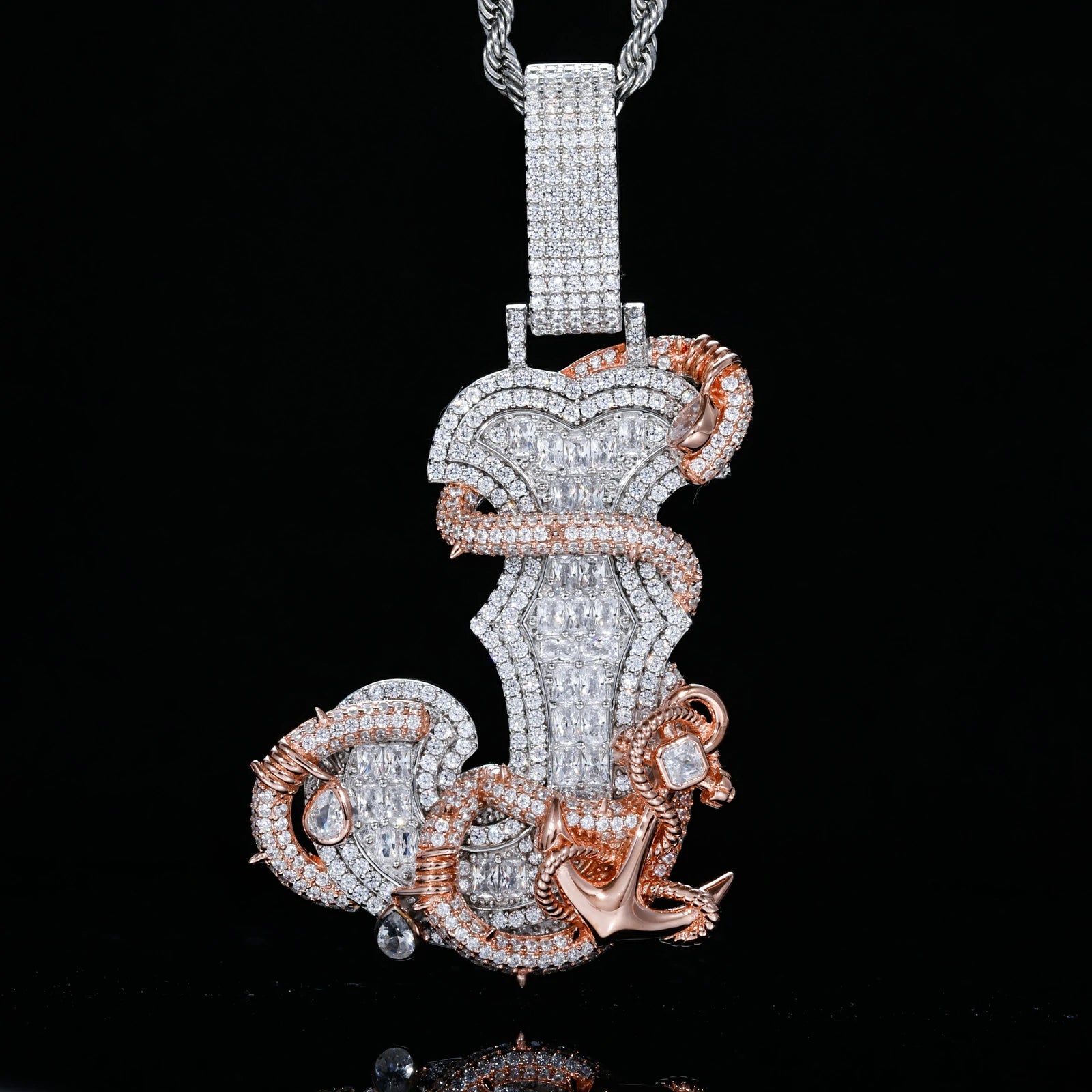 S925 Baguette Moissanite Anchor Thorns Letter J Pendant