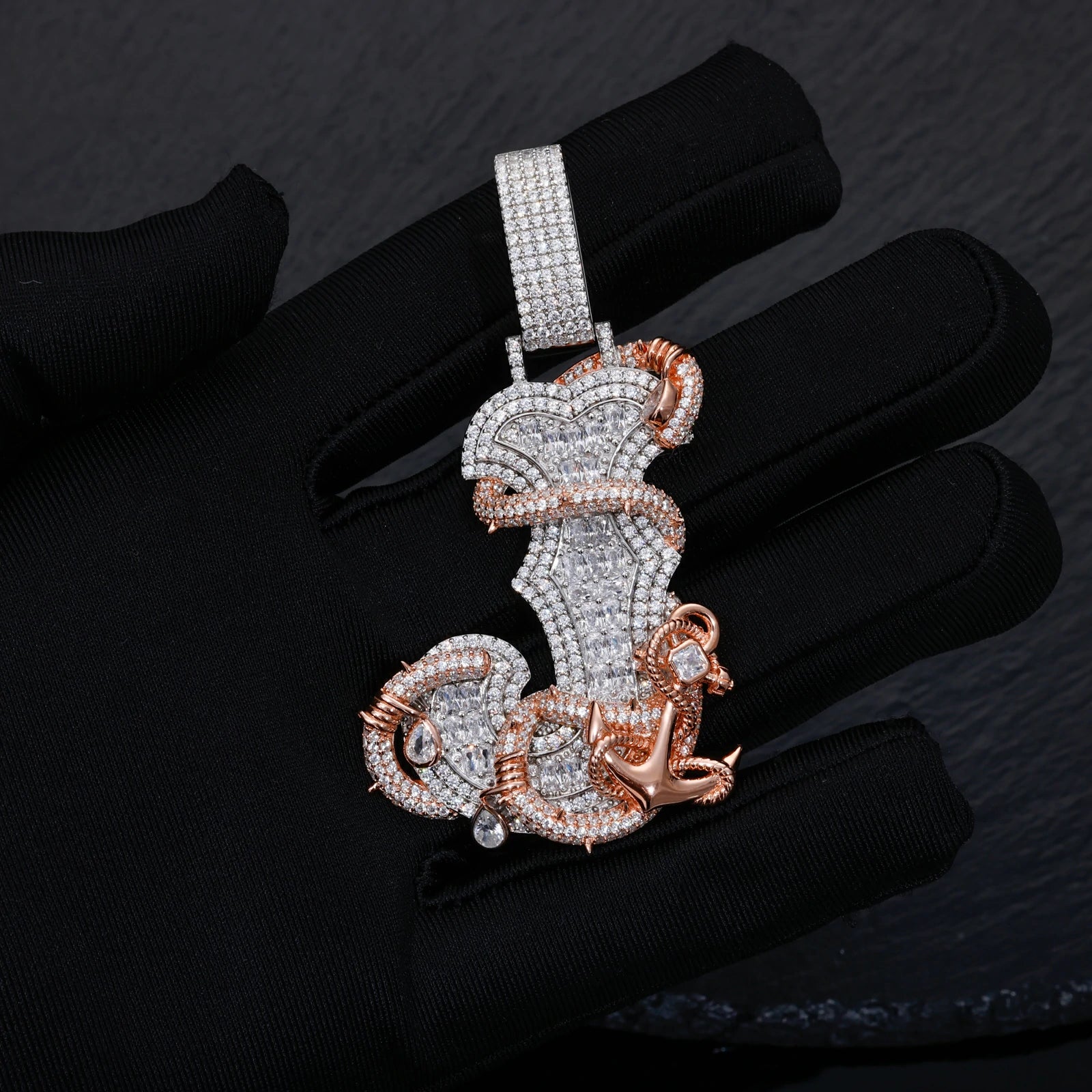S925 Baguette Moissanite Anchor Thorns Letter J Pendant