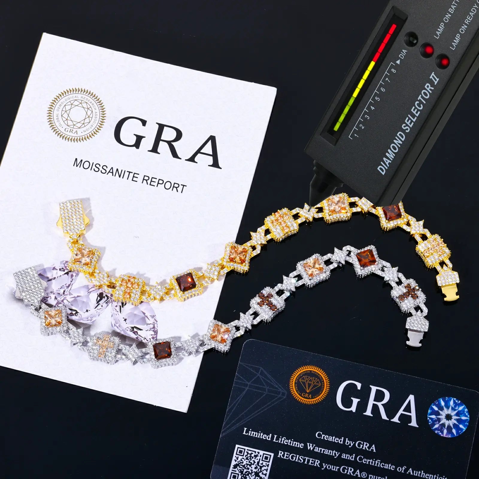 13mm S925 Moissanite Cross Star Square Link Bracelet