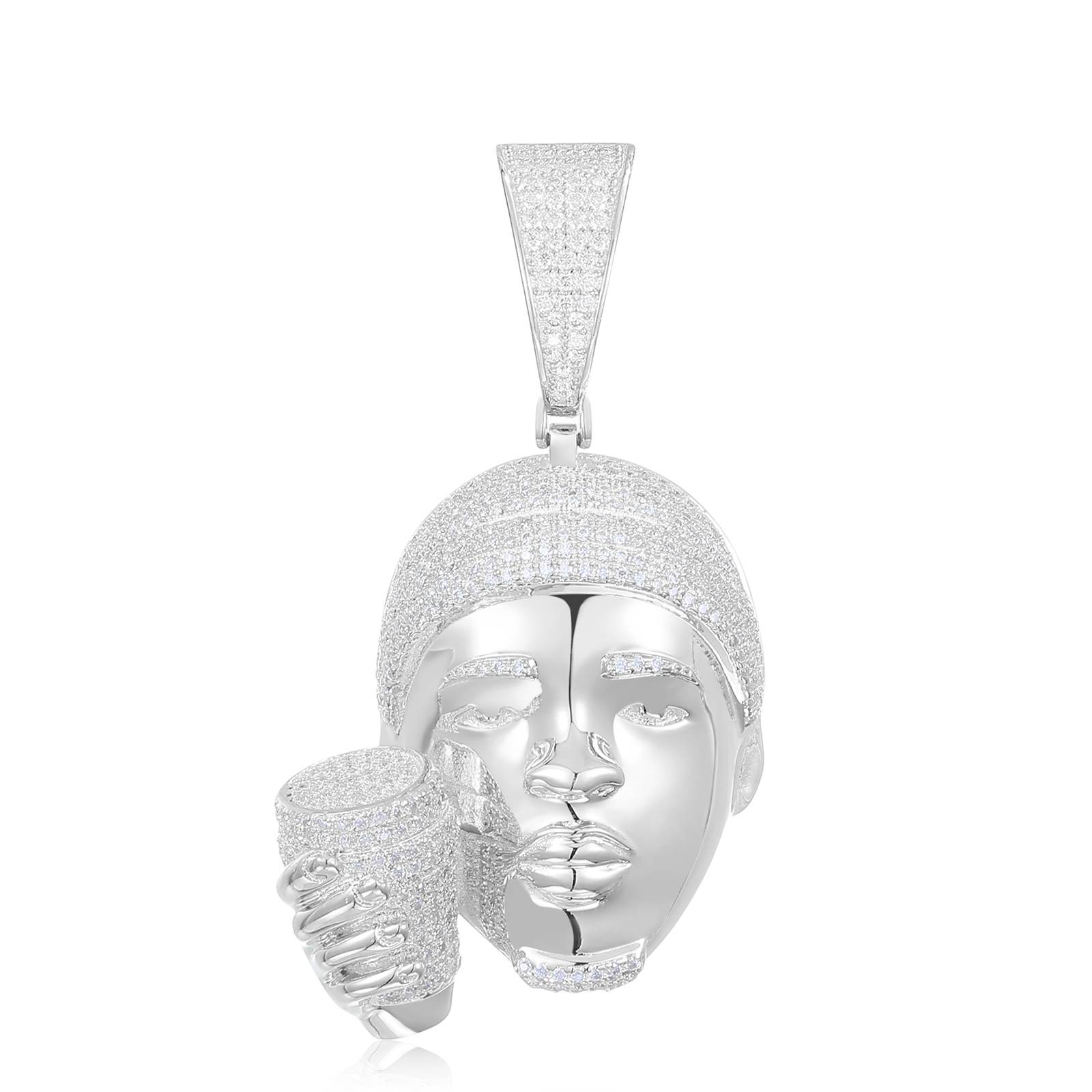 Pure white studio shot of sparkling moissanite cup pendant - Tarnish-proof sterling silver luxury detail