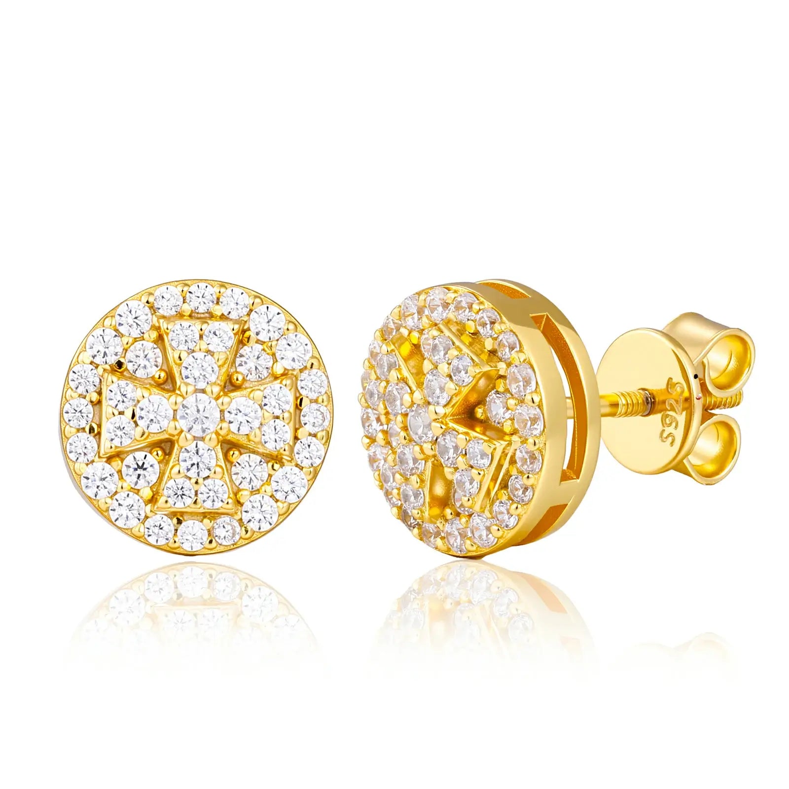 S925 Moissanite Maltese Cross Round  Stud Earrings