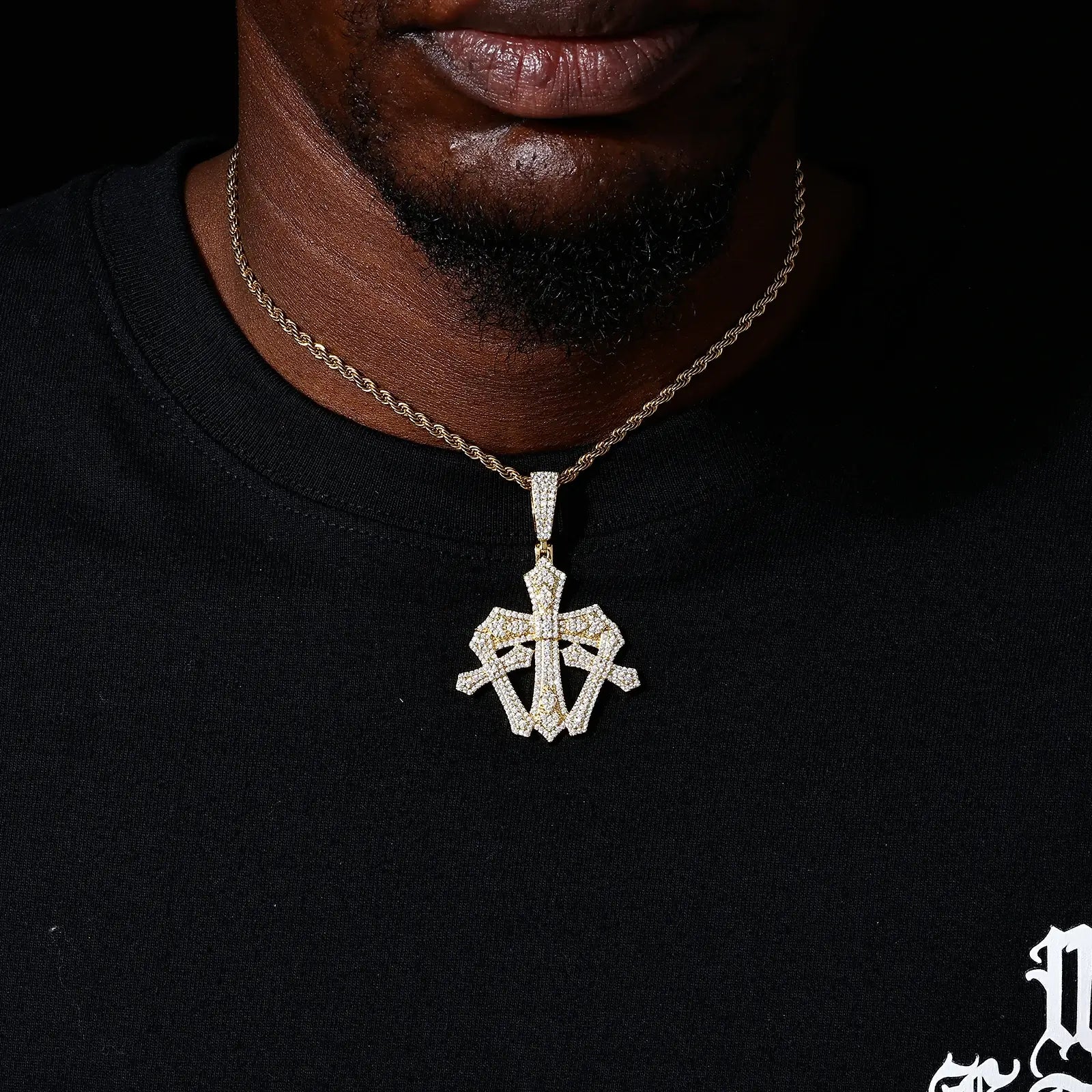 S925 Moissanite Triple Iris Cross Pendant