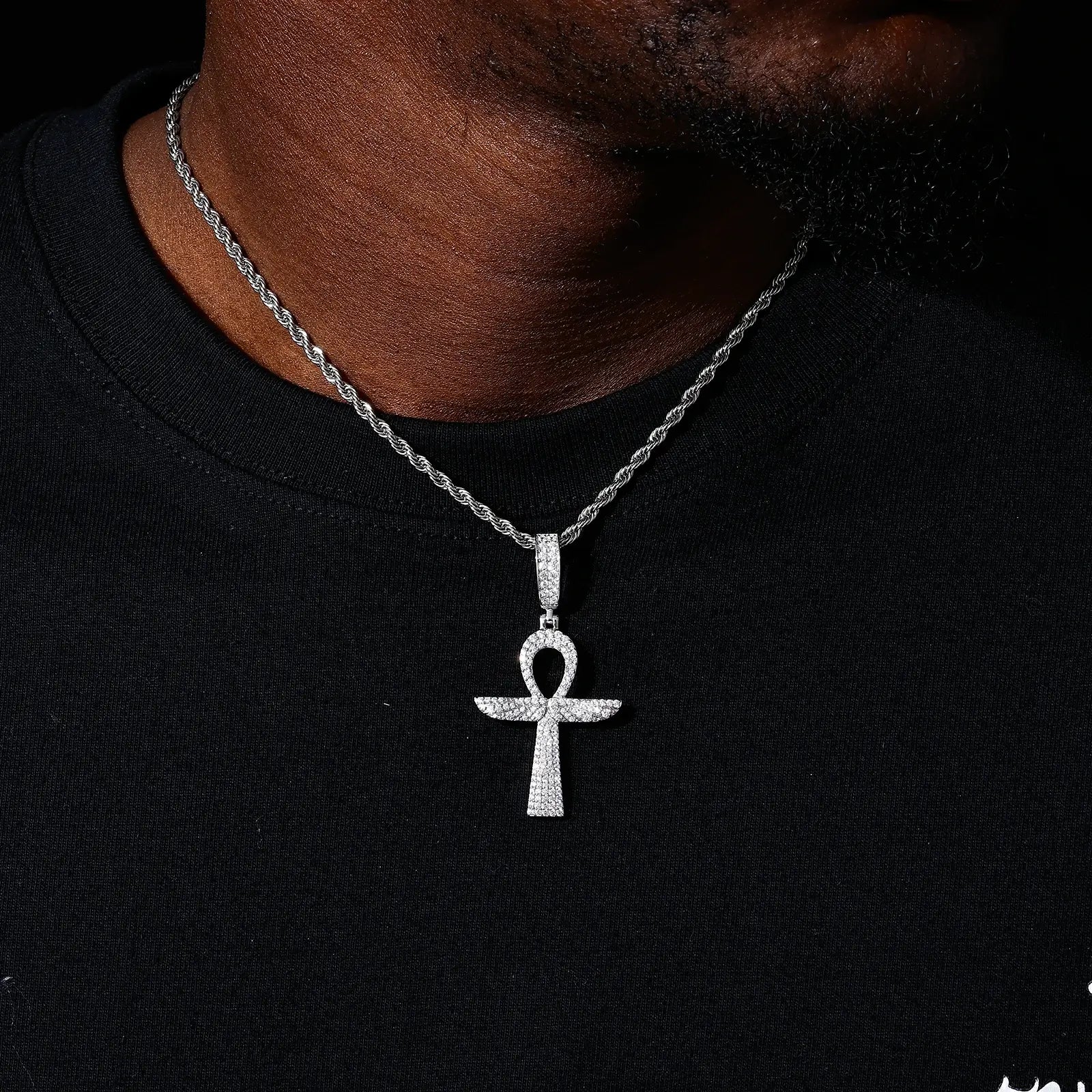 S925 Moissanite Wing Ankh Cross Pendant