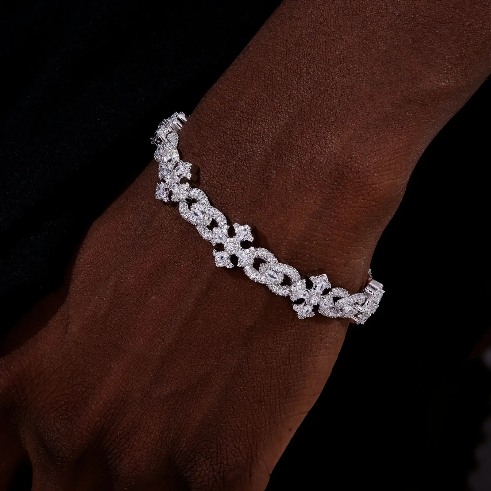 14mm S925 Moissanite Chrome Heart Cross Infinity Link Bracelet