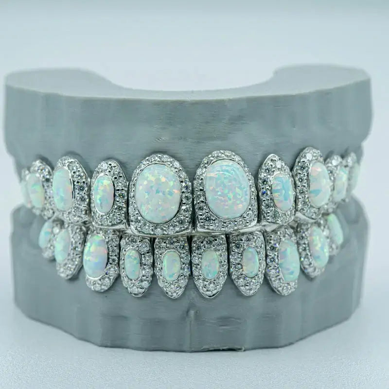 S925 Opal With VVS Moissanite Diamond Grillz