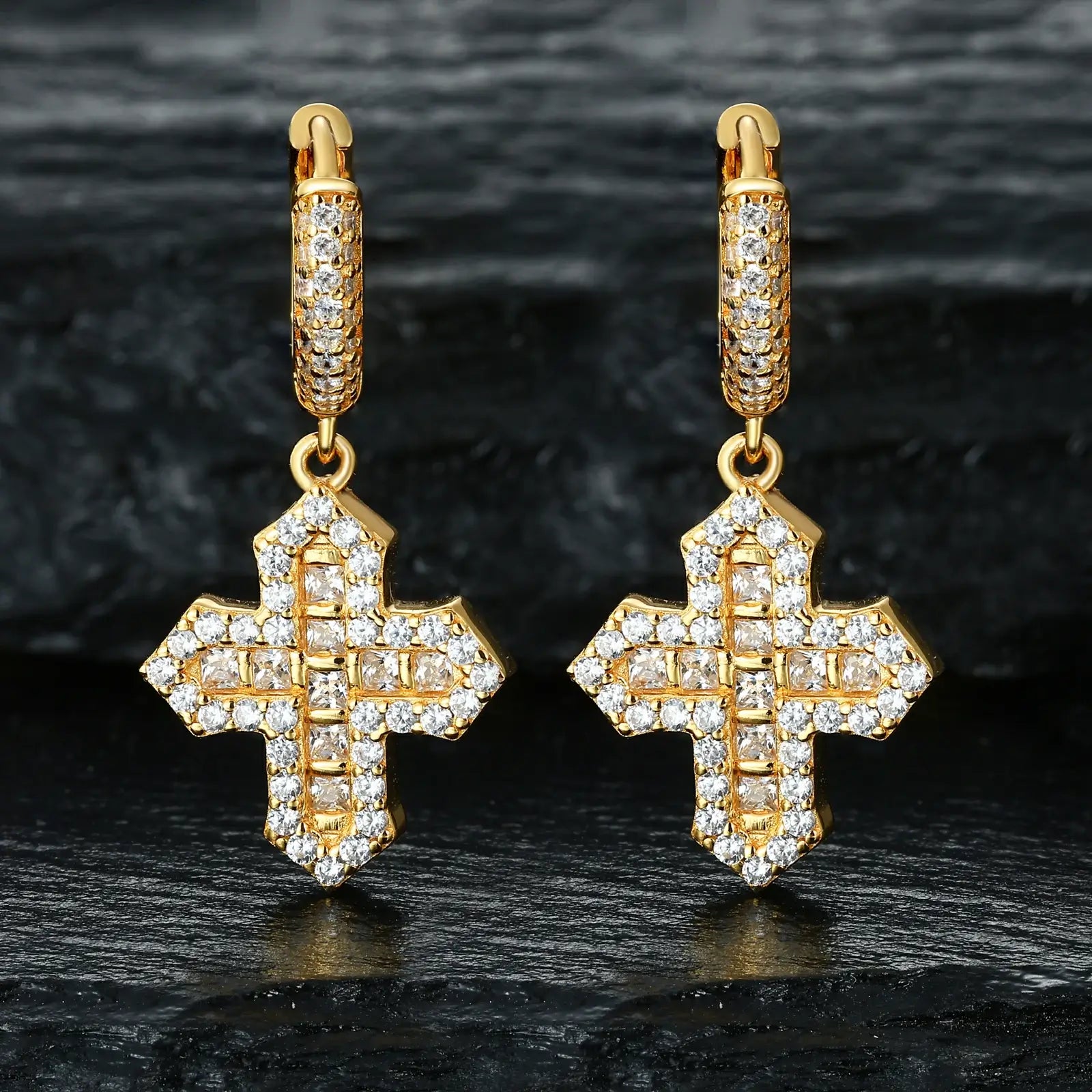 S925 Princess Cut Moissanite Cross Drop Earrings