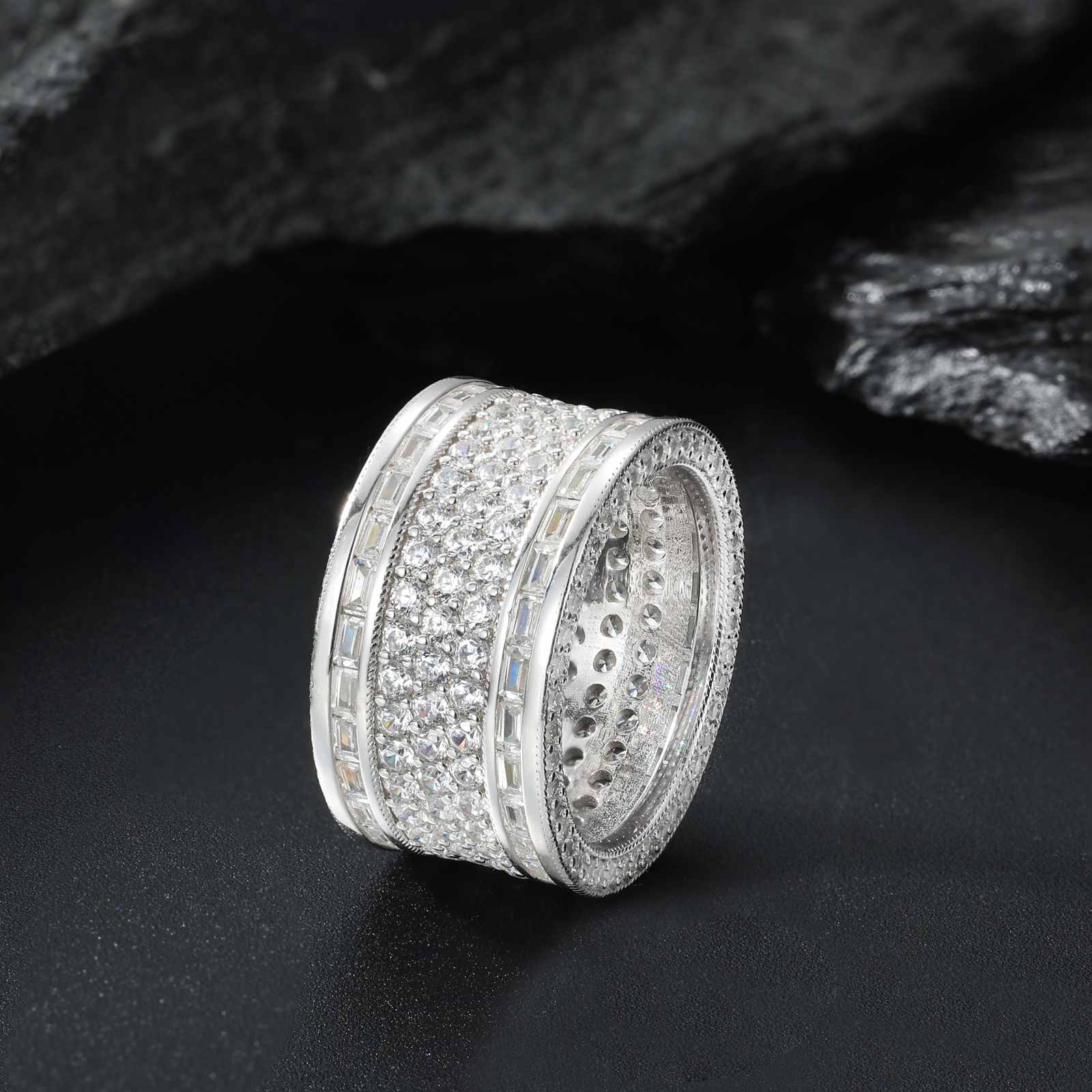 S925 Moissanite Pave Wide Band Ring