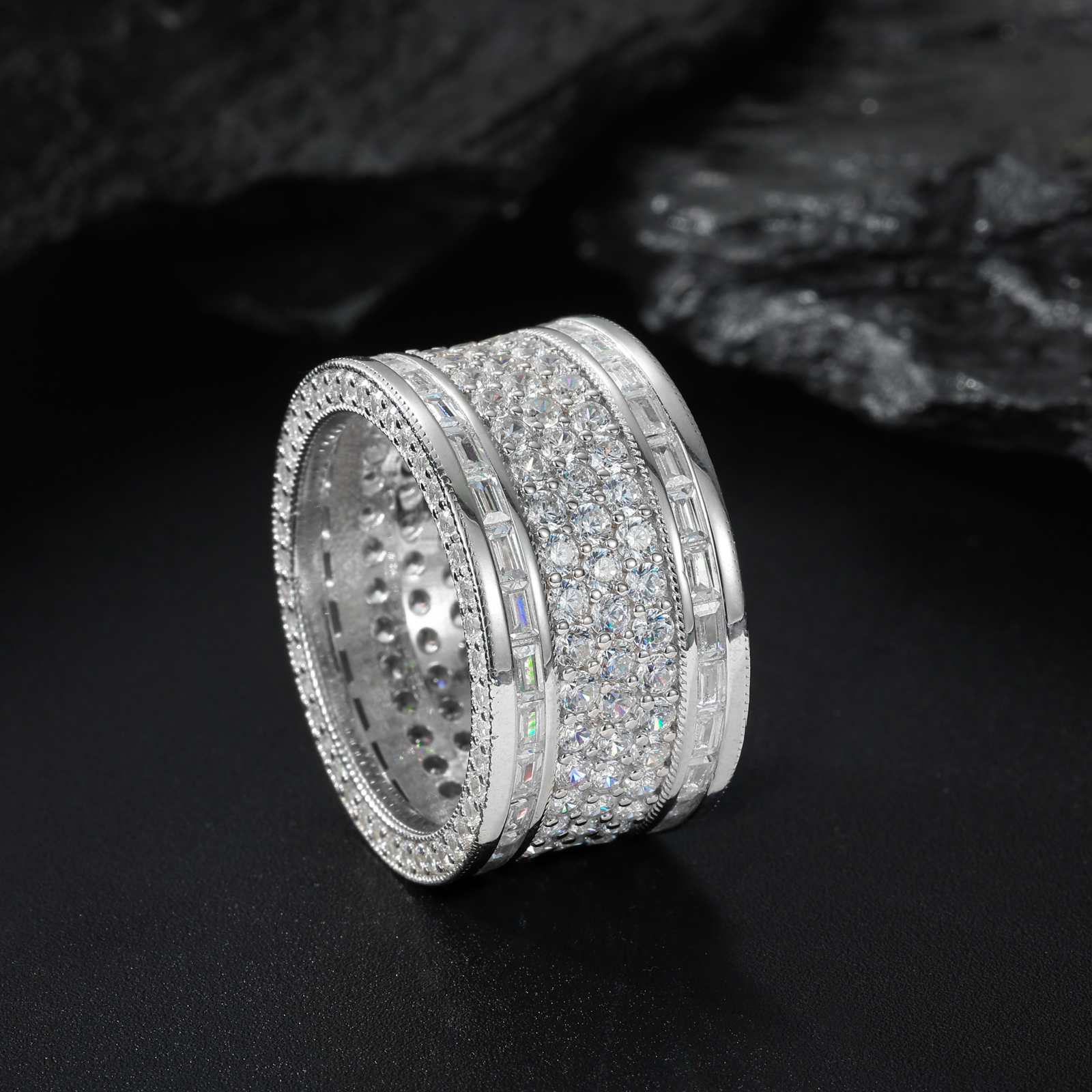S925 Moissanite Pave Wide Band Ring