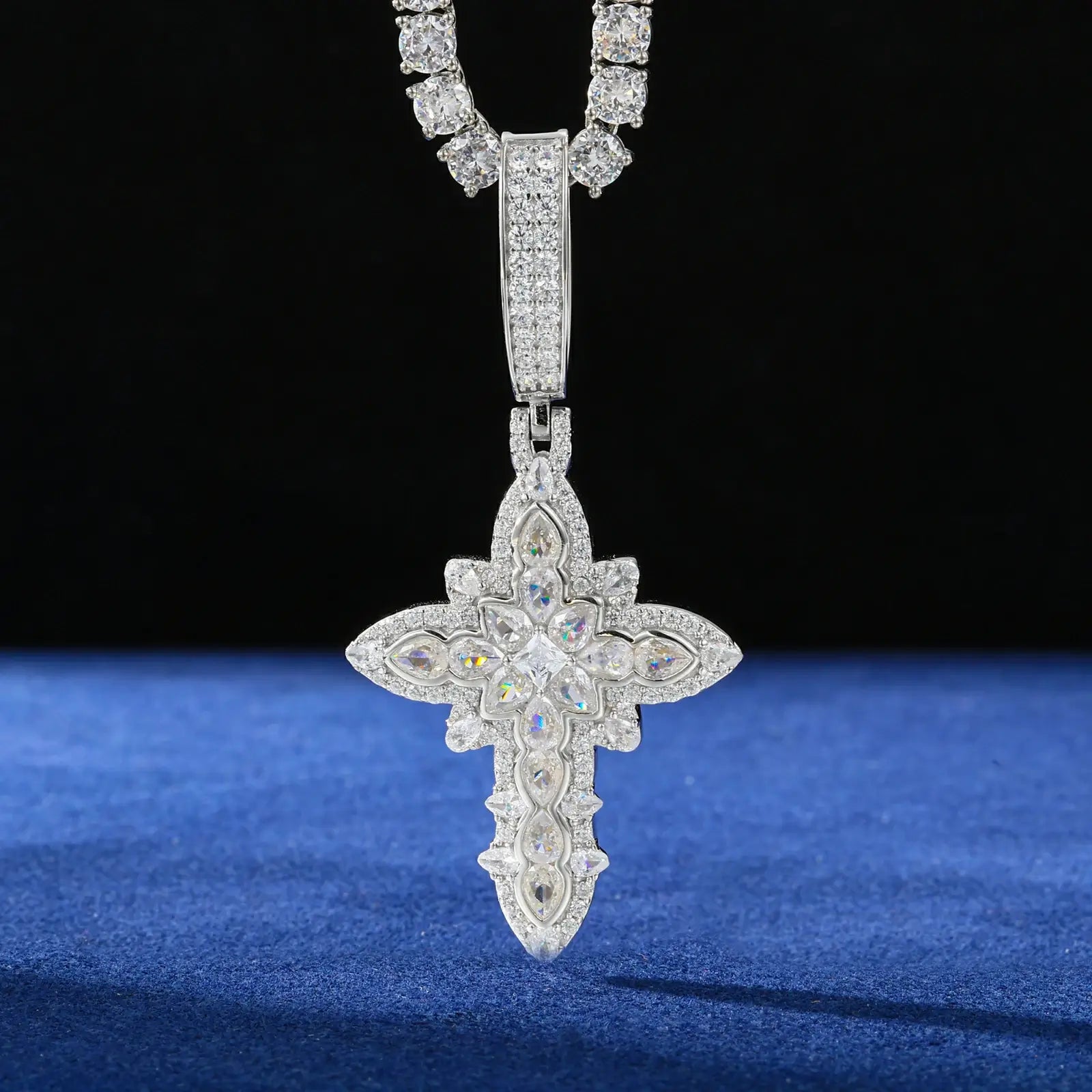 S925 Pear Cut Moissanite Cross Pendant