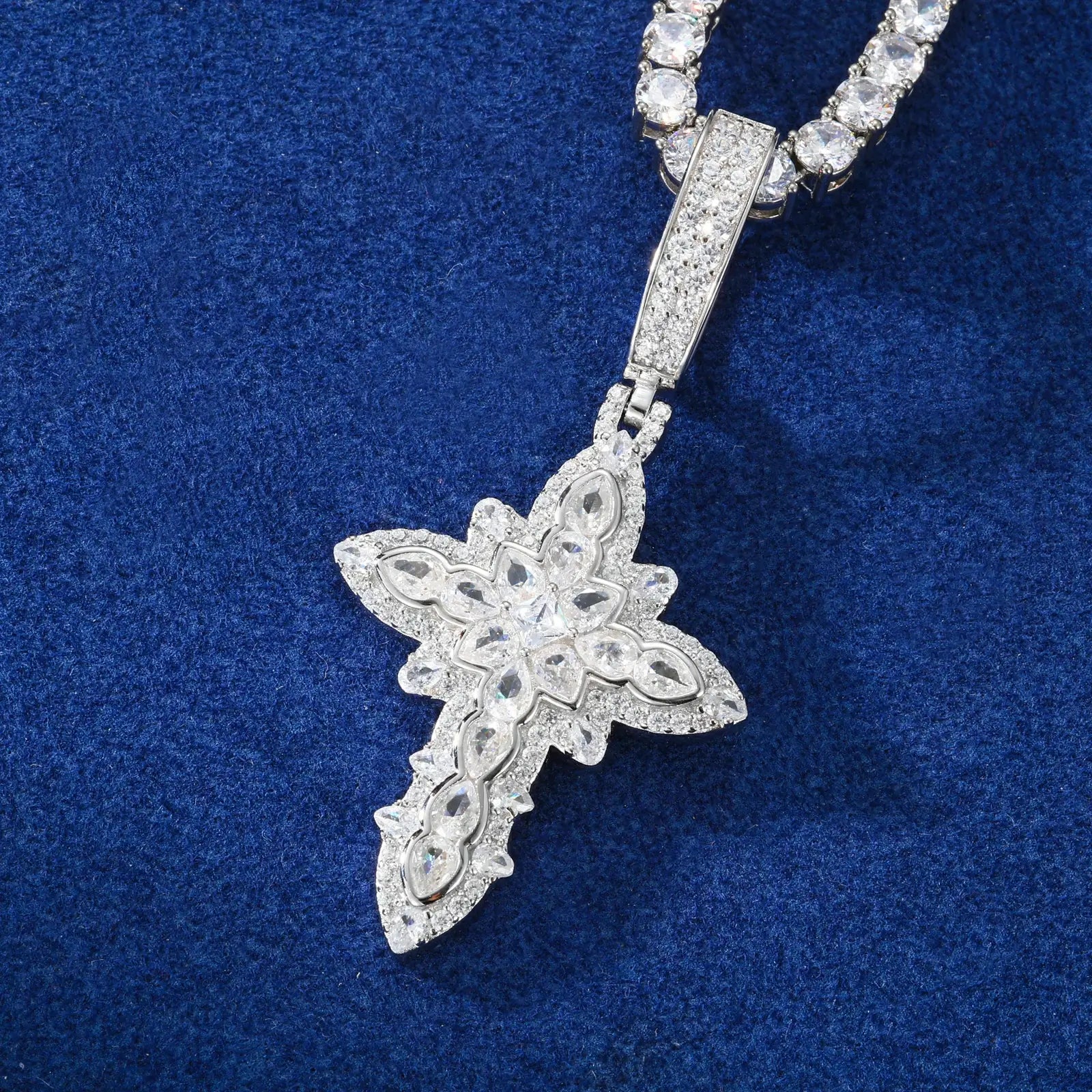 S925 Pear Cut Moissanite Cross Pendant