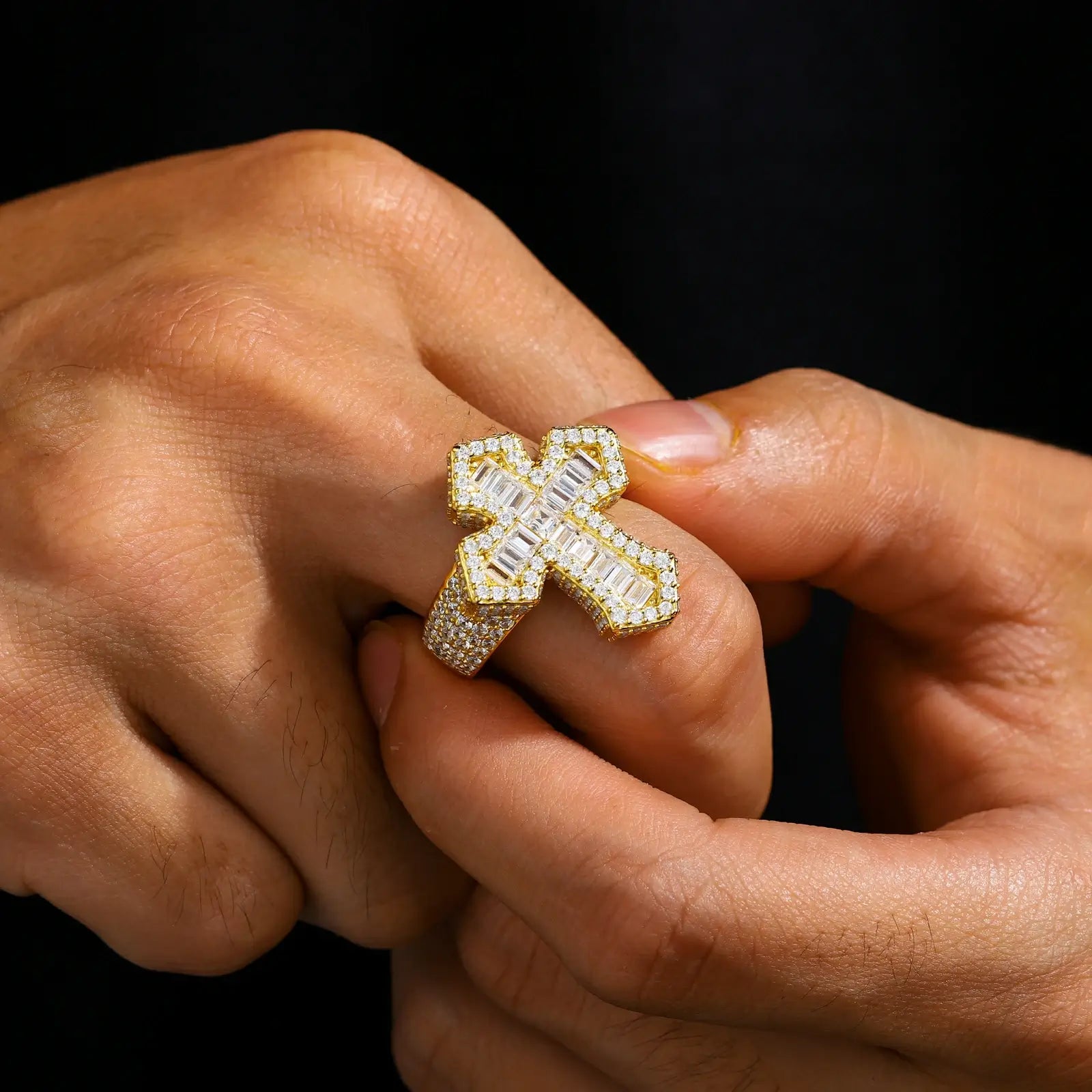 S925 1 Row Baguette Moissanite Cross Ring