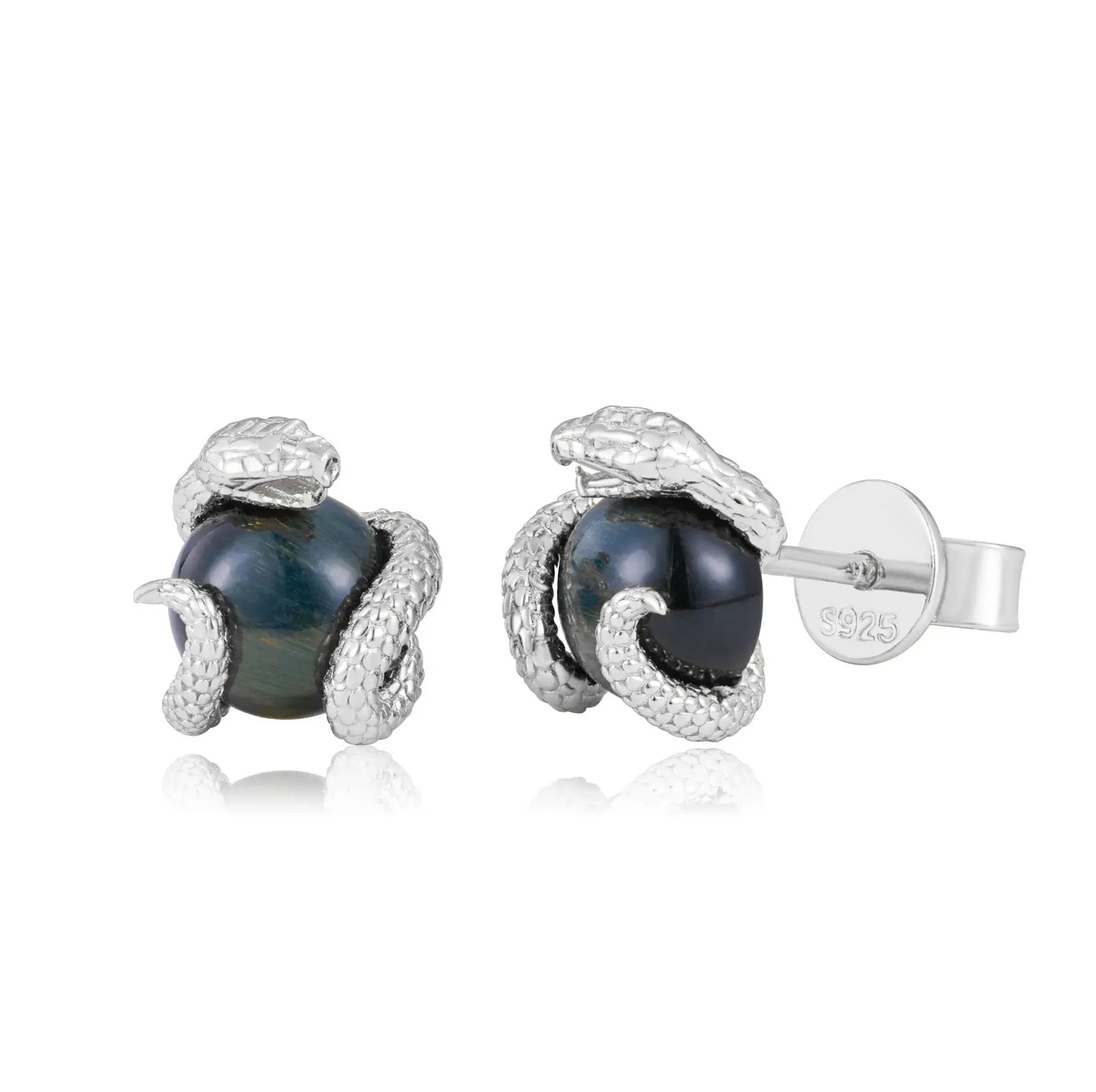 S925 Tiger's Eye Stone Snake Stud Earrings