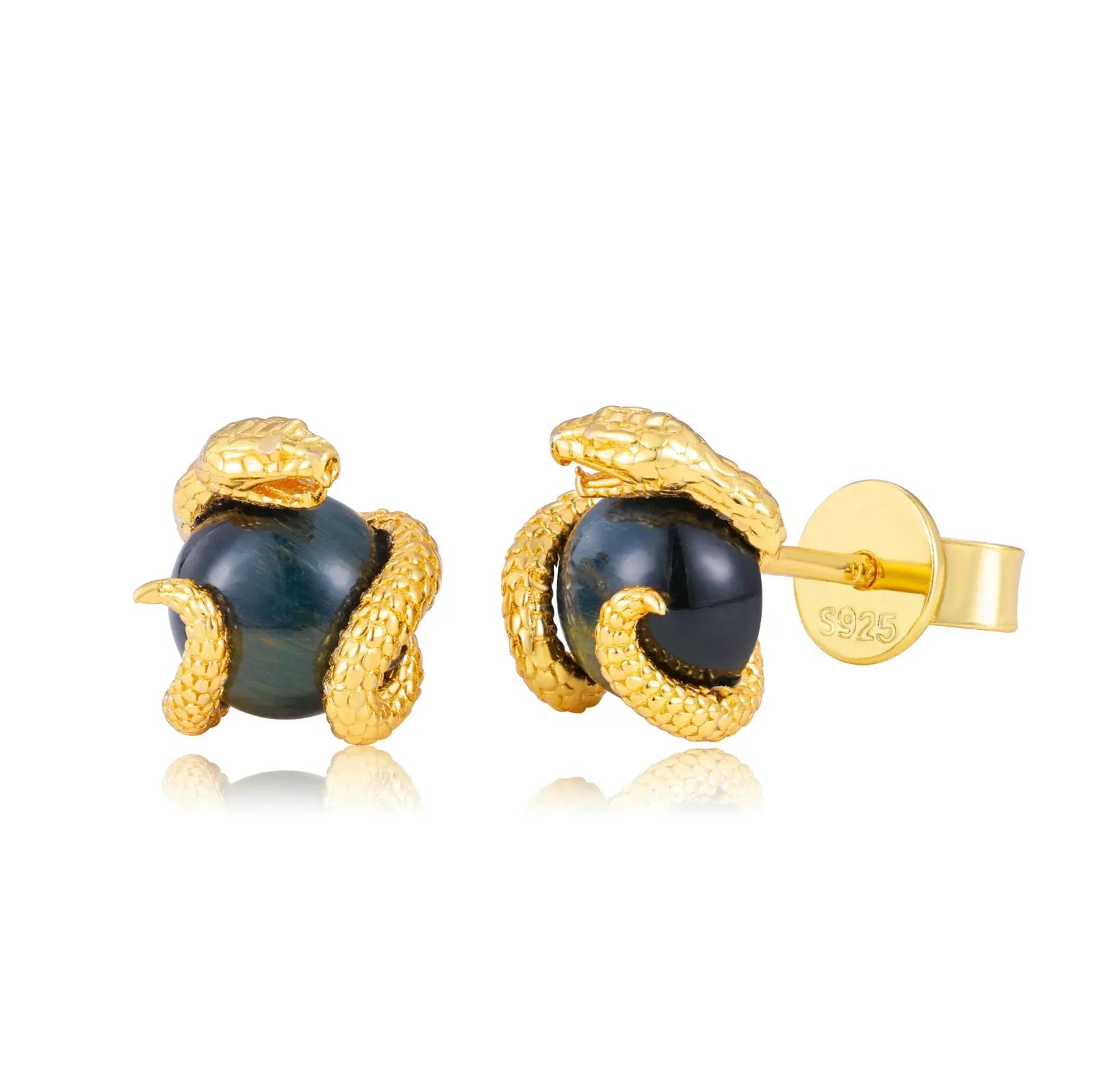 S925 Tiger's Eye Stone Snake Stud Earrings