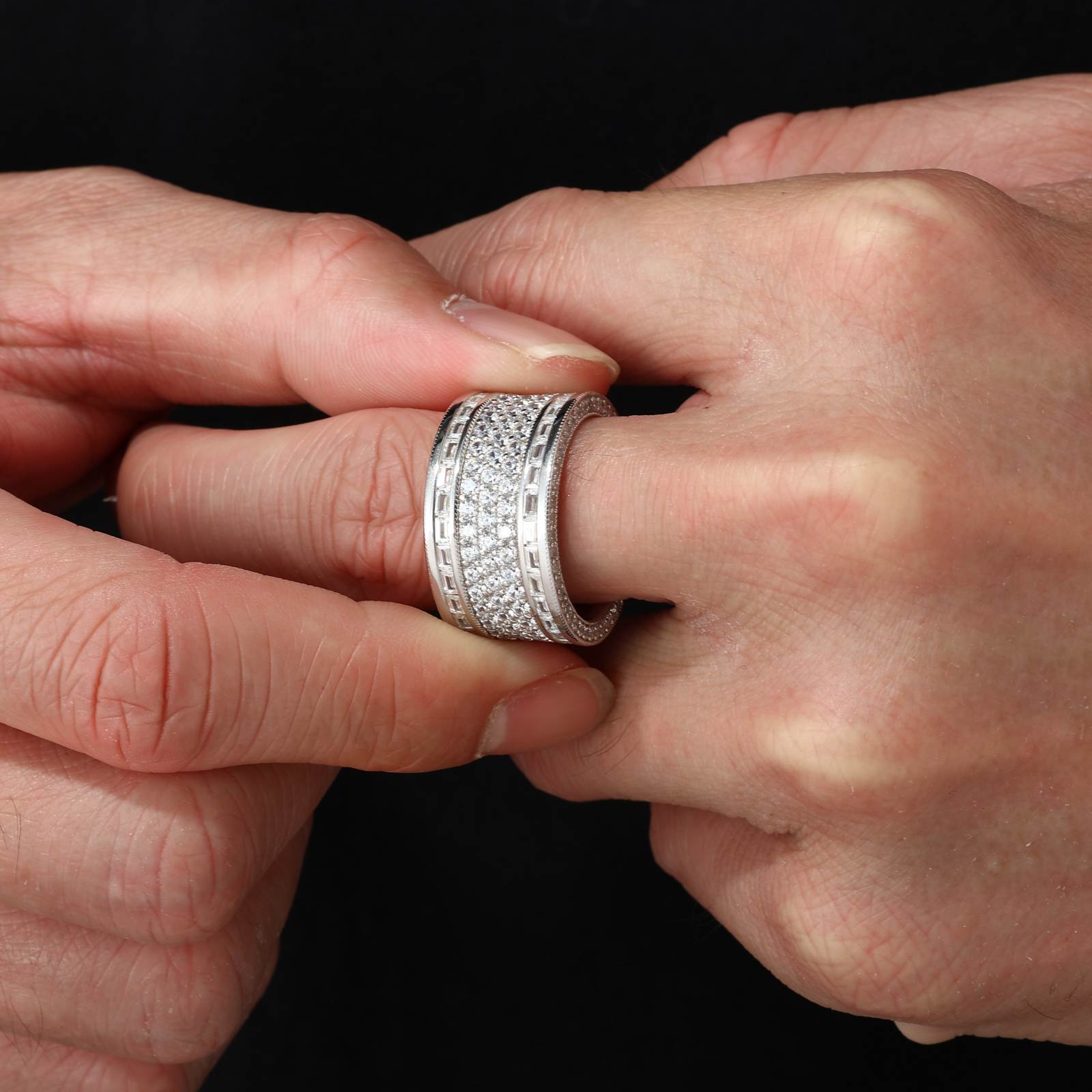 S925 Moissanite Pave Wide Band Ring