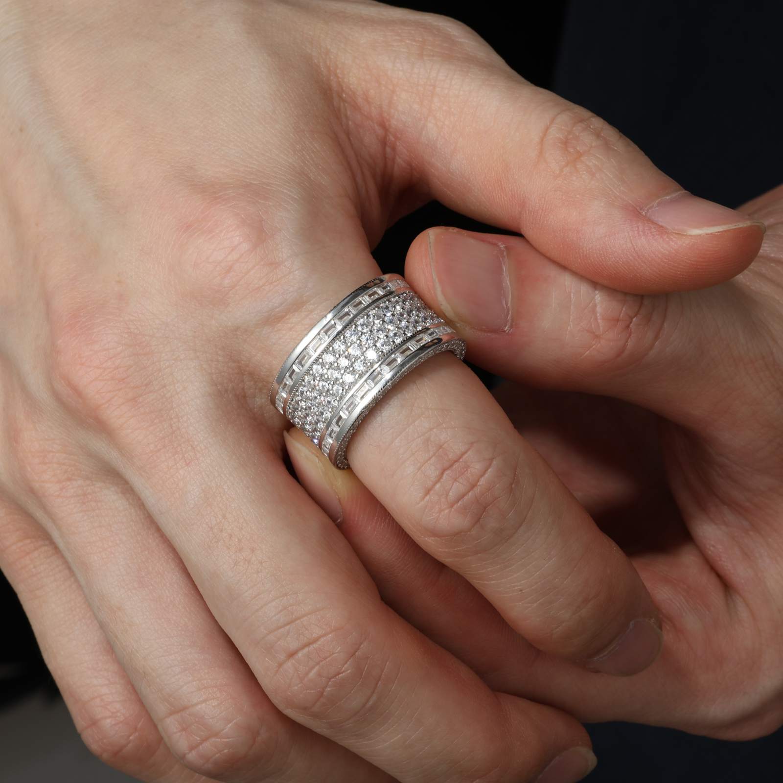 S925 Moissanite Pave Wide Band Ring
